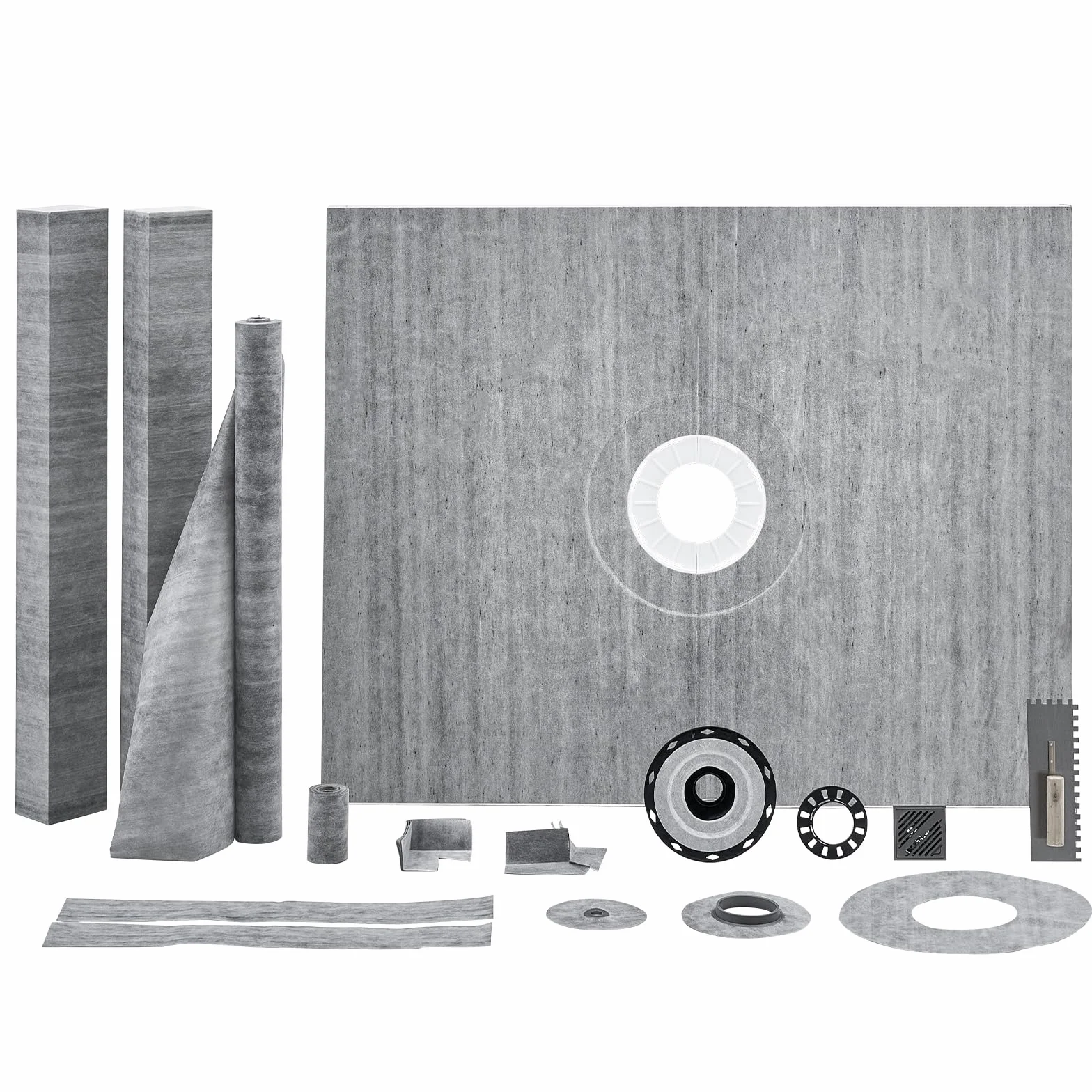 VEVOR Zestaw krawężników prysznicowych 1219 x 1524 mm z kołnierzem centralnym ABS 50,8 mm, wodoodporna membrana, kratka ze stali nierdzewnej i uszczelniacz do fug, drążki pod prysznic pasują do