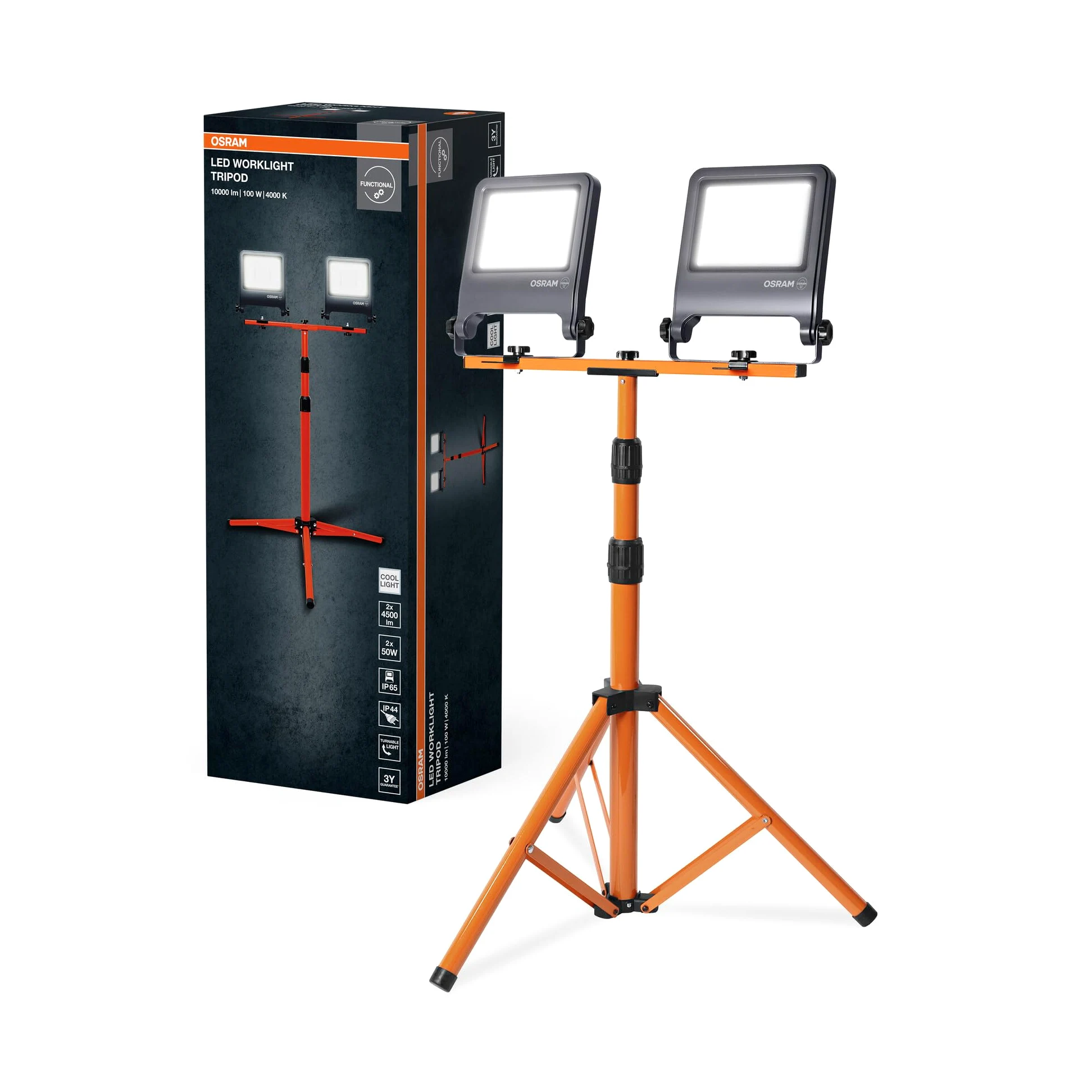 OSRAM LED Reflektor roboczy na statywie z dwoma reflektorami, 2x50W, 9000lm, 4000K zimna biel, regulowana wysokość do 1,8m, IP65