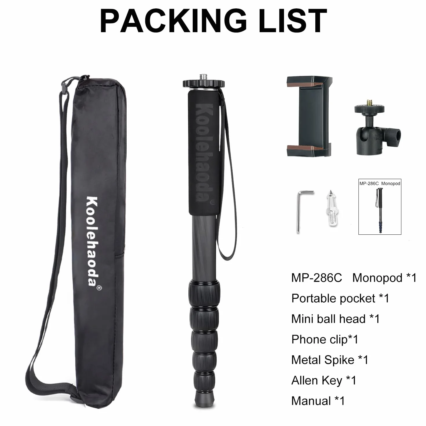 Koolehaoda Monopod z włókna węglowego 6-sekcyjny 10 kg MP286C