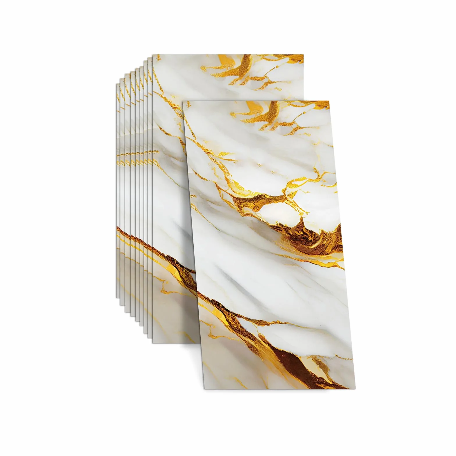 Samoprzylepne panele ścienne, 10 sztuk 60 x 30 cm, naklejki na płytki, tylna ścianka kuchenna PCW, samoprzylepne panele ścienne, wodoodporne i olejoodporne, naklejki do kuchni, łazienki (białe złoto)