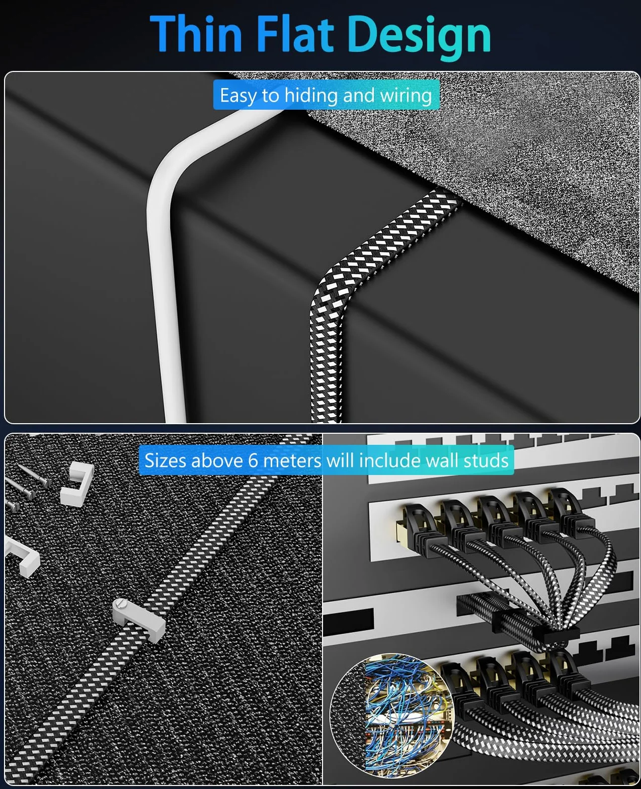 ARISKEEN Kabel Ethernet Cat 8 o długości 7 m, Cat 8, pleciony płaski szybki Gigabit Rj45 STP, ekranowany kabel sieciowy LAN, kabel krosowy do modemu Xbox PS4/PS3, routera, komputera, TV, PC