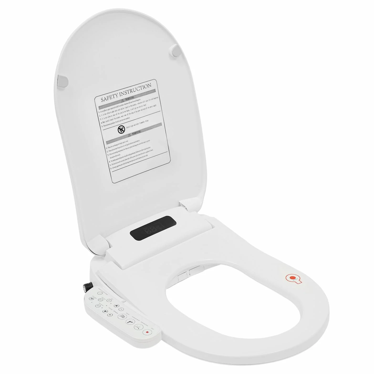 Podgrzewana deska sedesowa, bidet z dyszą, japońska toaleta, prysznic z automatyczną pokrywą, funkcja sterylizacji drążka natryskowego, bocznym elementem obsługowym, suszarka i lampka nocna