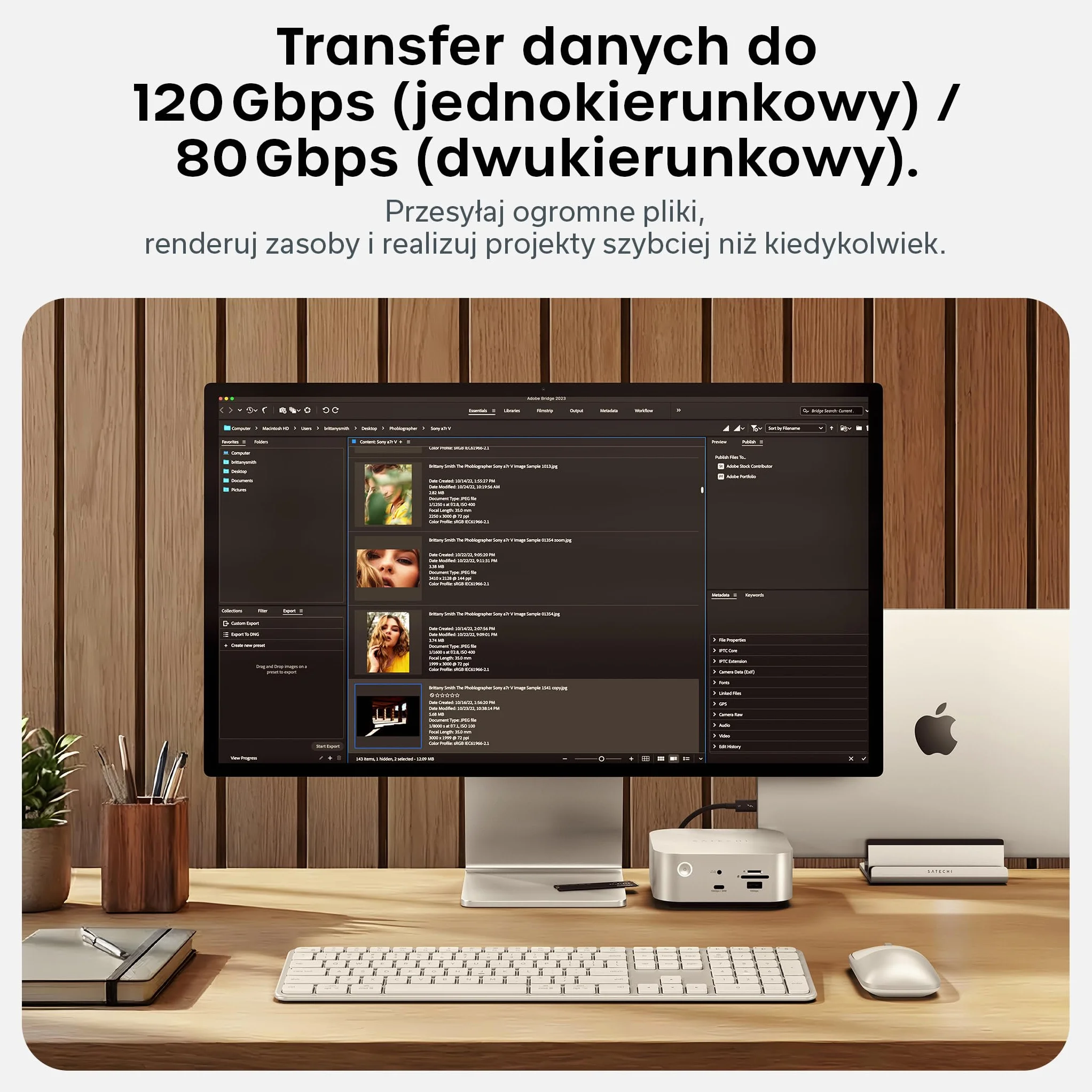 SATECHI Certyfikowany kabel Thunderbolt 5 240 W 120 Gb/s 8K@60 Hz 4K@144 Hz pleciony USB-C