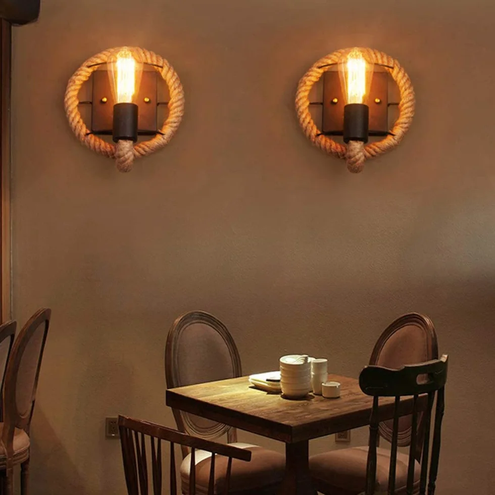 Kinkiety kinkiety żeglarskie liny konopne światło oświetlenie wewnętrzne oprawy wiejskie przemysłowe lampy wiszące do restauracji/baru kuchnia
