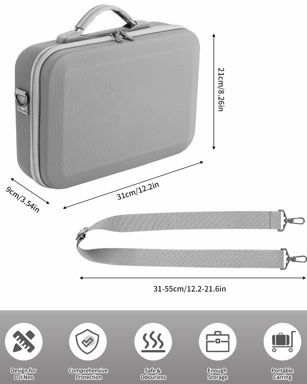 Torba na drona DJI Neo, przenośna torba do przechowywania, torba podróżna PU na akcesoria do baterii zdalnego sterowania DJI Neo i RC-N3, szara