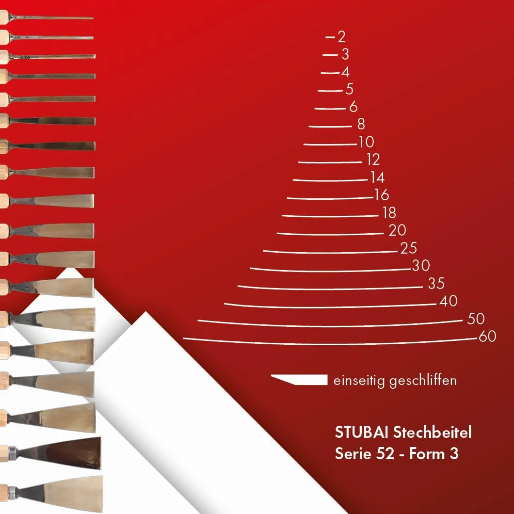 Stubai 520330 Dłuto do rzeźbienia w drewnie typ 3 z drewnianym uchwytem, złoty/beżowy, 30 mm