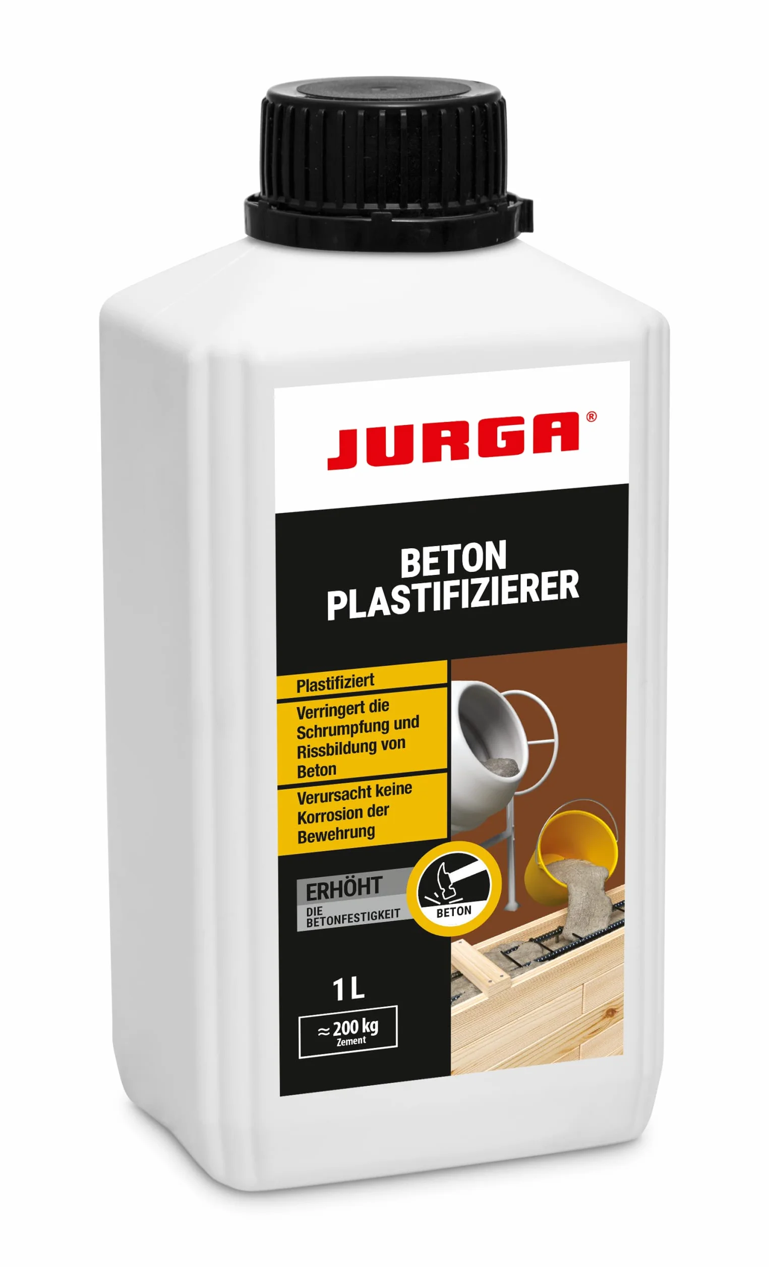 JURGA Plastyfikator do betonu, 1 l, dodatek do betonu, odporny na mróz i sól sodową, brak korozji stali, brązowy
