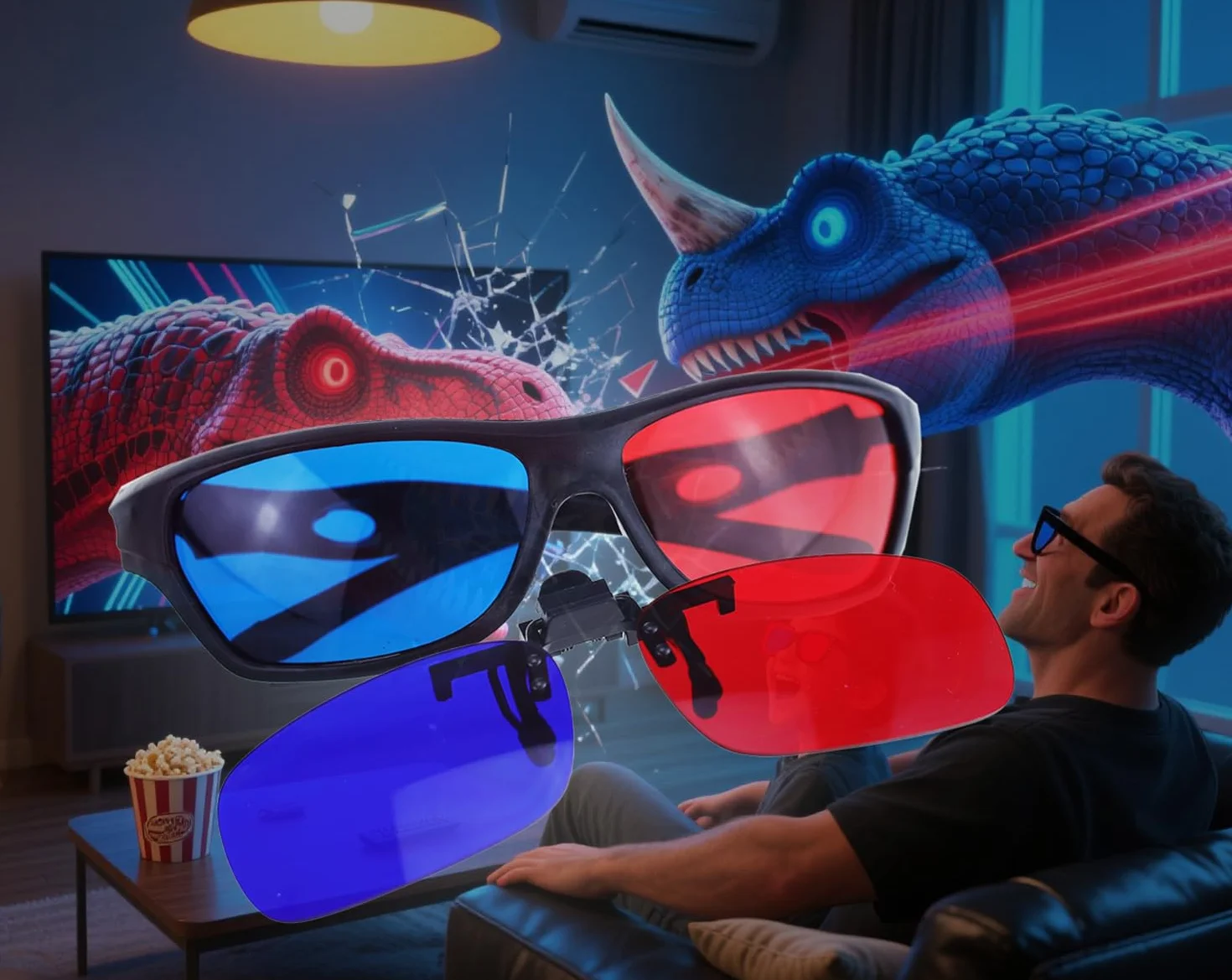 2x Czerwone i Niebiesko-zielone Okulary 3D Pasujące do Okularów Korekcyjnych na Filmy 3D, Gry i TV (1x Na Klips, 1x w Stylu Anaglifu)