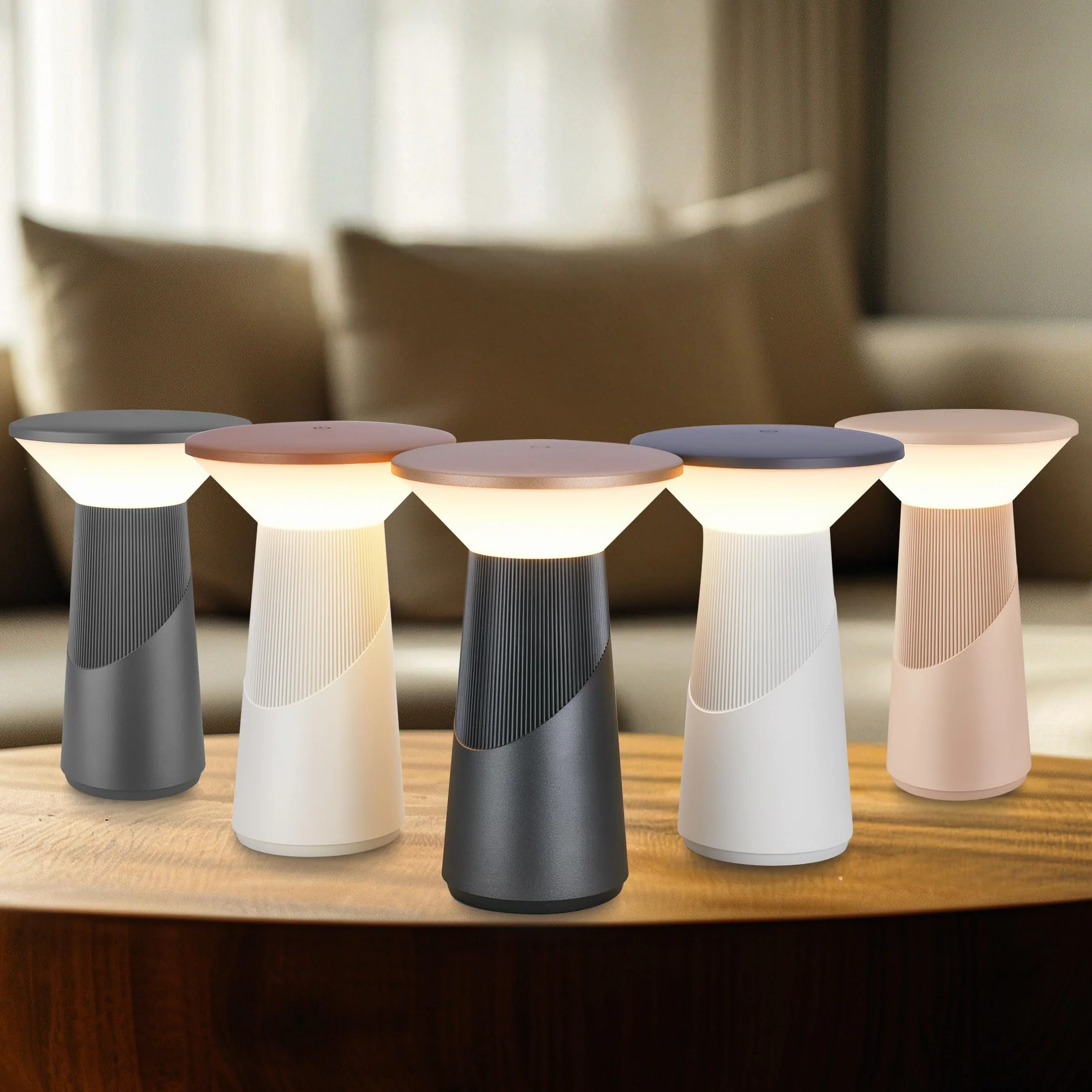 BRILONER - Ładowalna lampa stołowa bezprzewodowa, dotykowy ściemniacz z płynną regulacją, funkcja pamięci, ip44, usb-c, LED model przenośny, German Design Award 2026, 15x24 cm, beżowy kolor