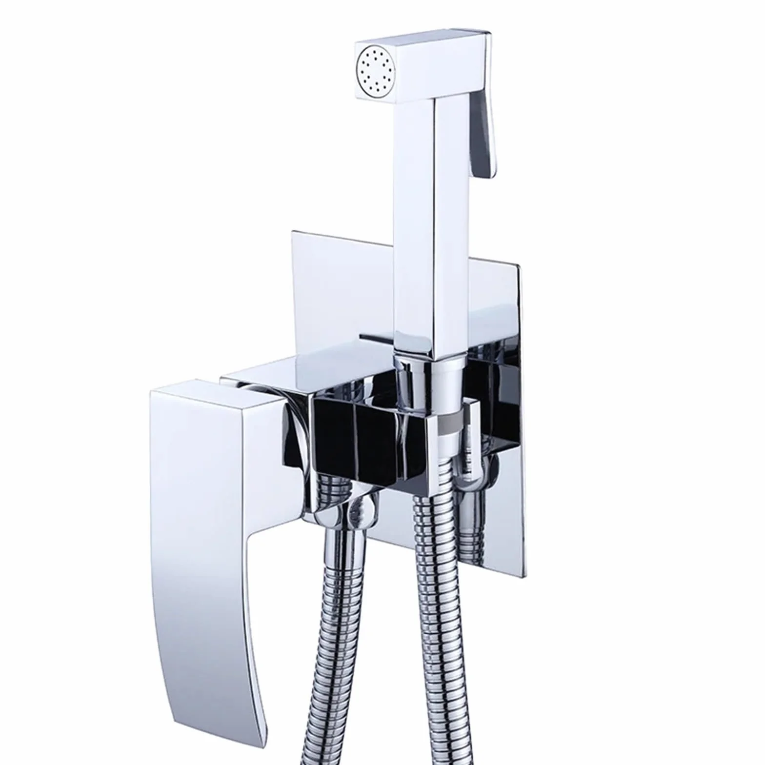 Bidety kwadratowy mosiądz chromowany bidet bateria toaletowa prysznic przenośny opryskiwacz zestaw ciepłej i zimnej wody kran higieniczny prysznic (BR-3324306C)