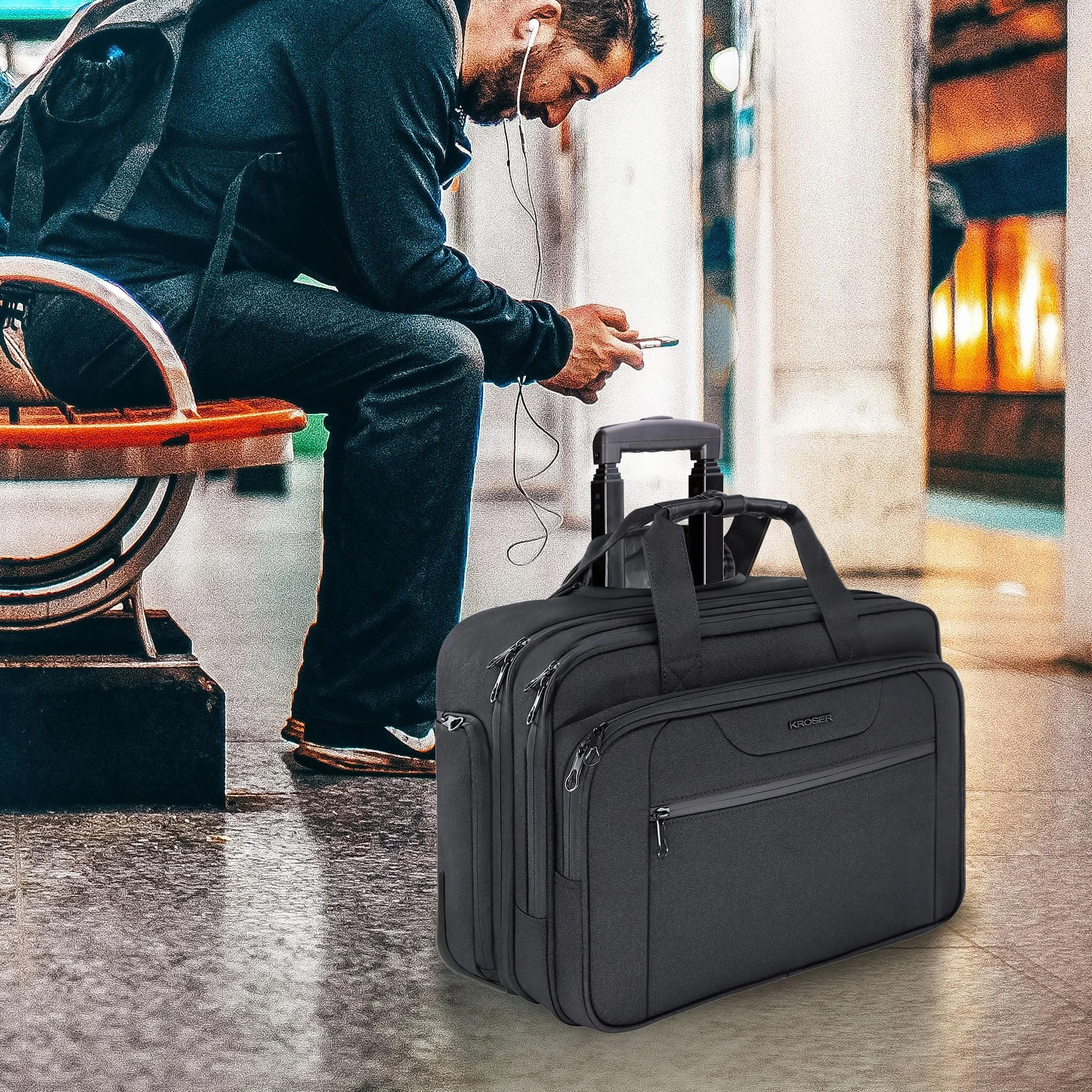 KROSER Torba na laptopa 17,3 cala wodoodporna z kieszeniami RFID