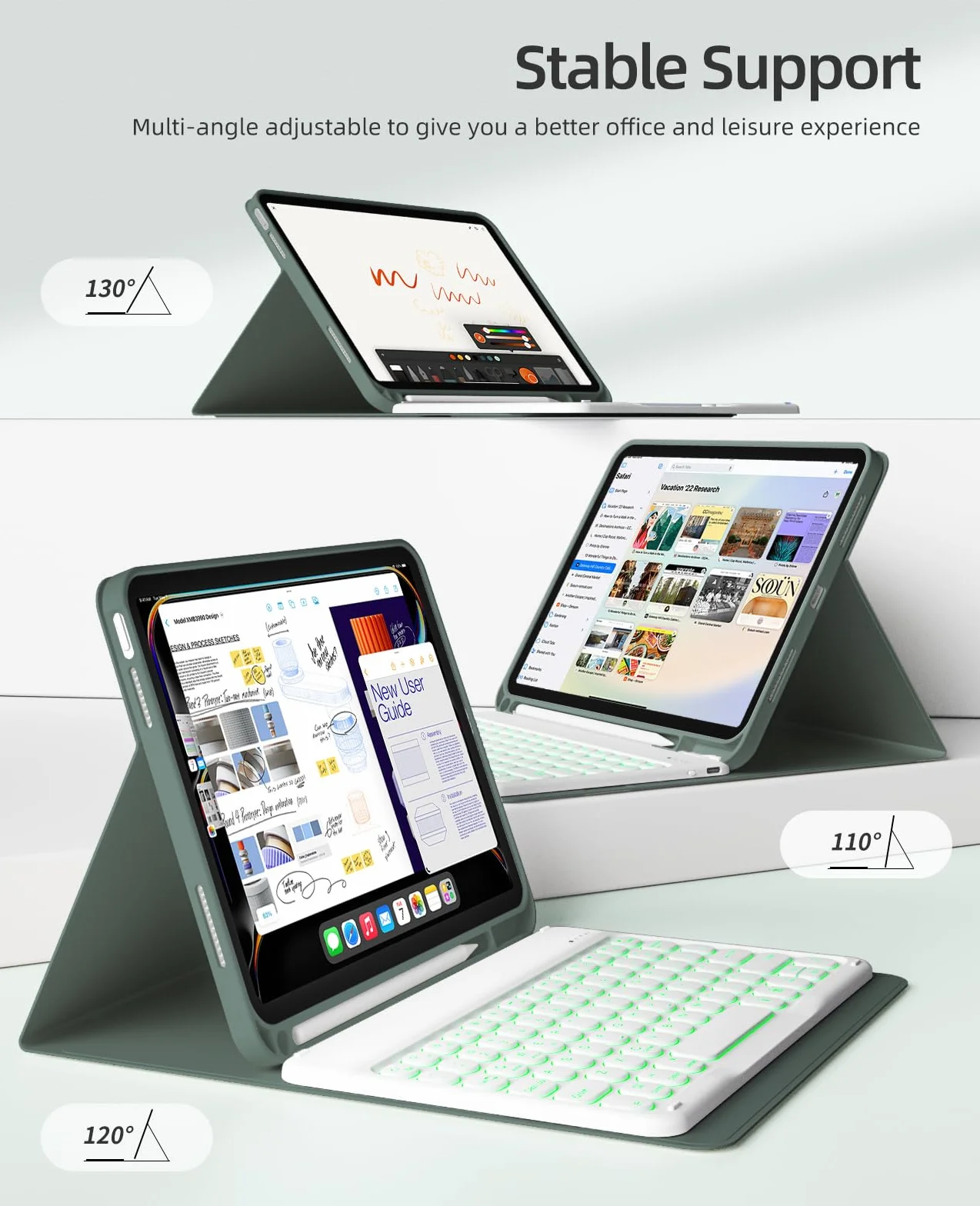 JKSML Etui z klawiaturą do iPada A16 11 cali 2025 i iPad 10 generacji 10,9 cala 2022 - Podświetlana klawiatura Bluetooth QWERTZ, TPU