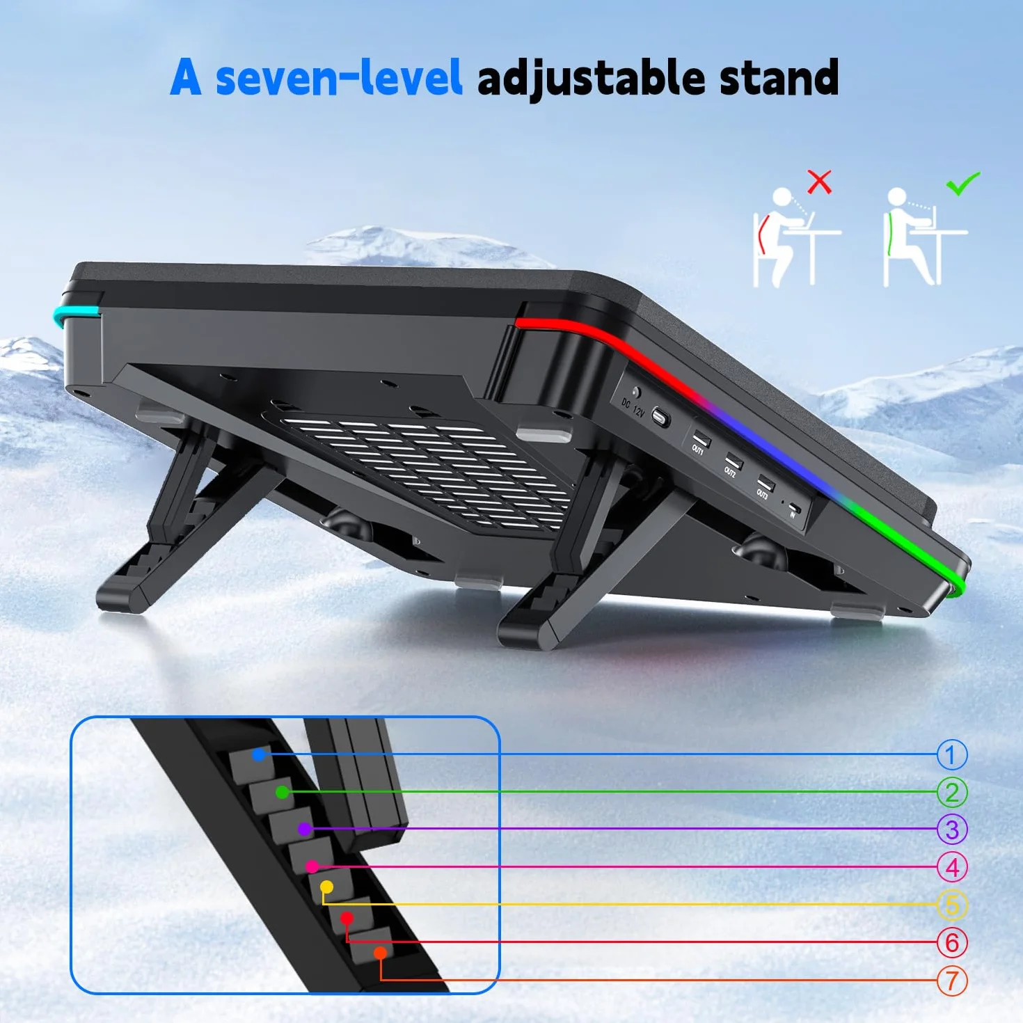 IETS GT600 RGB podkładka chłodząca do laptopa 14-19,3 cala 3 porty USB filtr