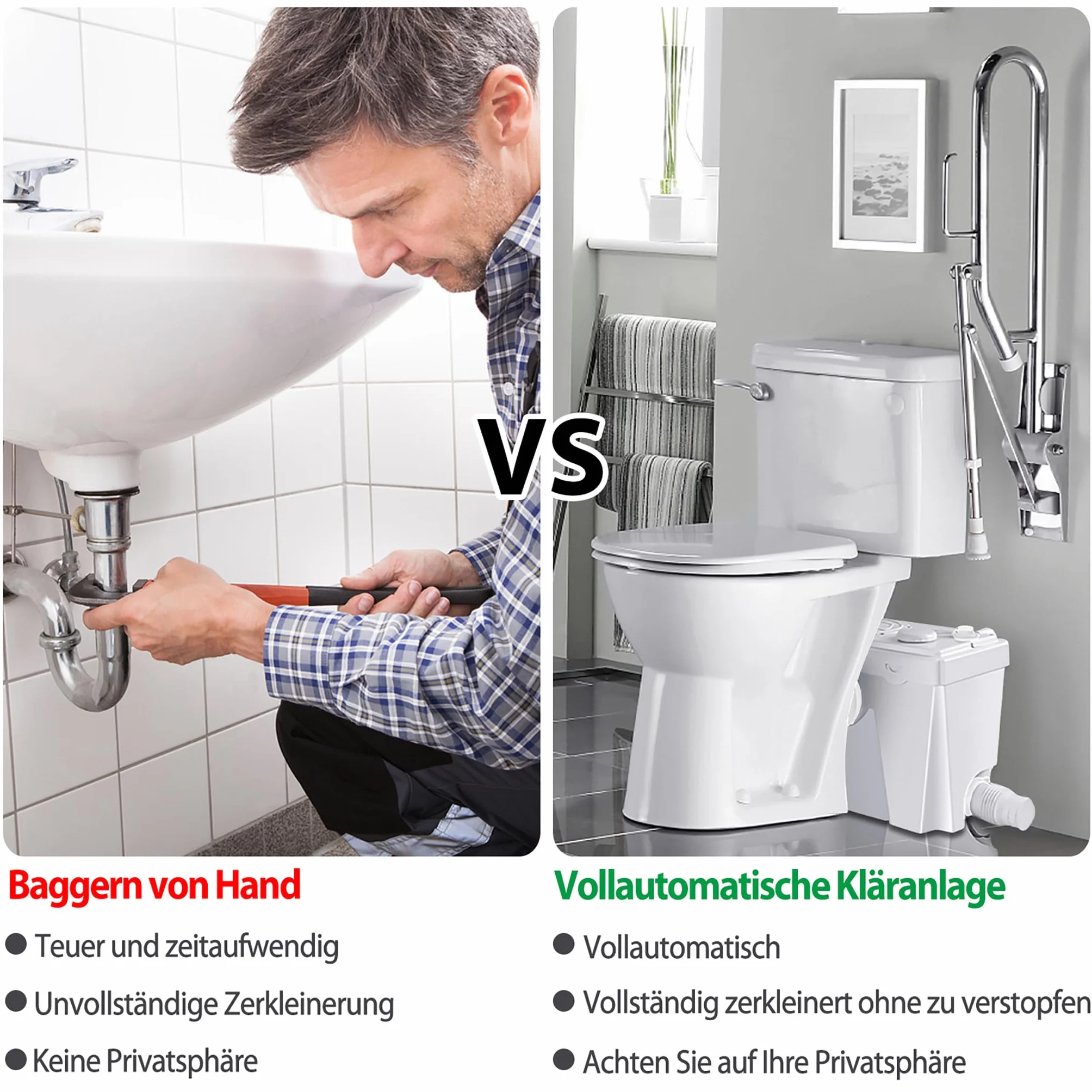 Froadp Pompy do Ścieków Sanitarnych 700W Przydomowa Stacja Podnoszenia Pompa do Ścieków z łopatkami ze Stali Nierdzewnej i Węglem Aktywnym Przepływ do 180L/min do Prysznica Kuchnia Umywalka