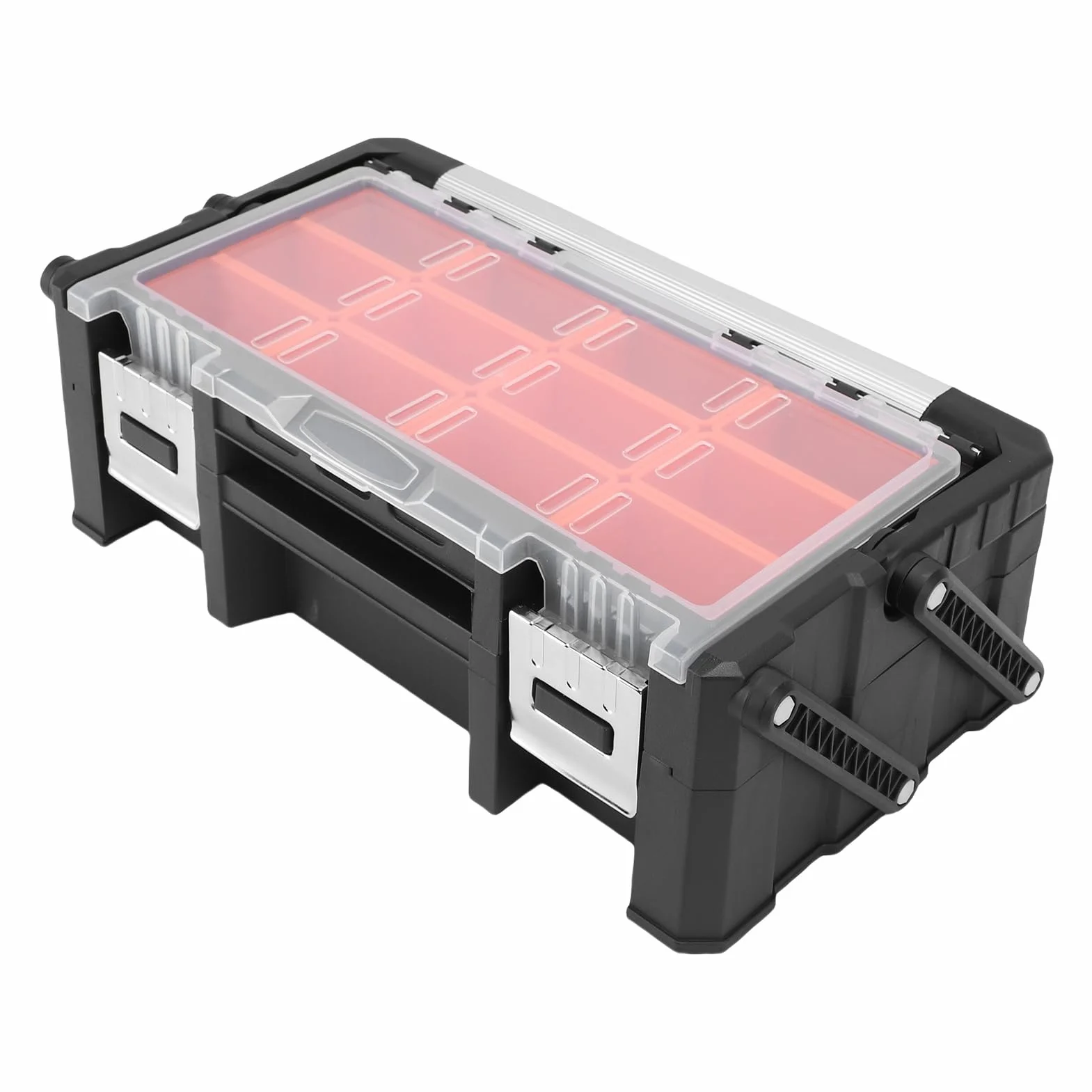 Cocoarm Organizer na Małe Części, Pudełko do Przechowywania Małych Części z PP i Stopu Aluminium, 2 Warstwy 18 Przegródek z Wyjmowanymi Pojemnikami na śruby Nakrętki Śruby Garaż Stół Warsztatowy dla