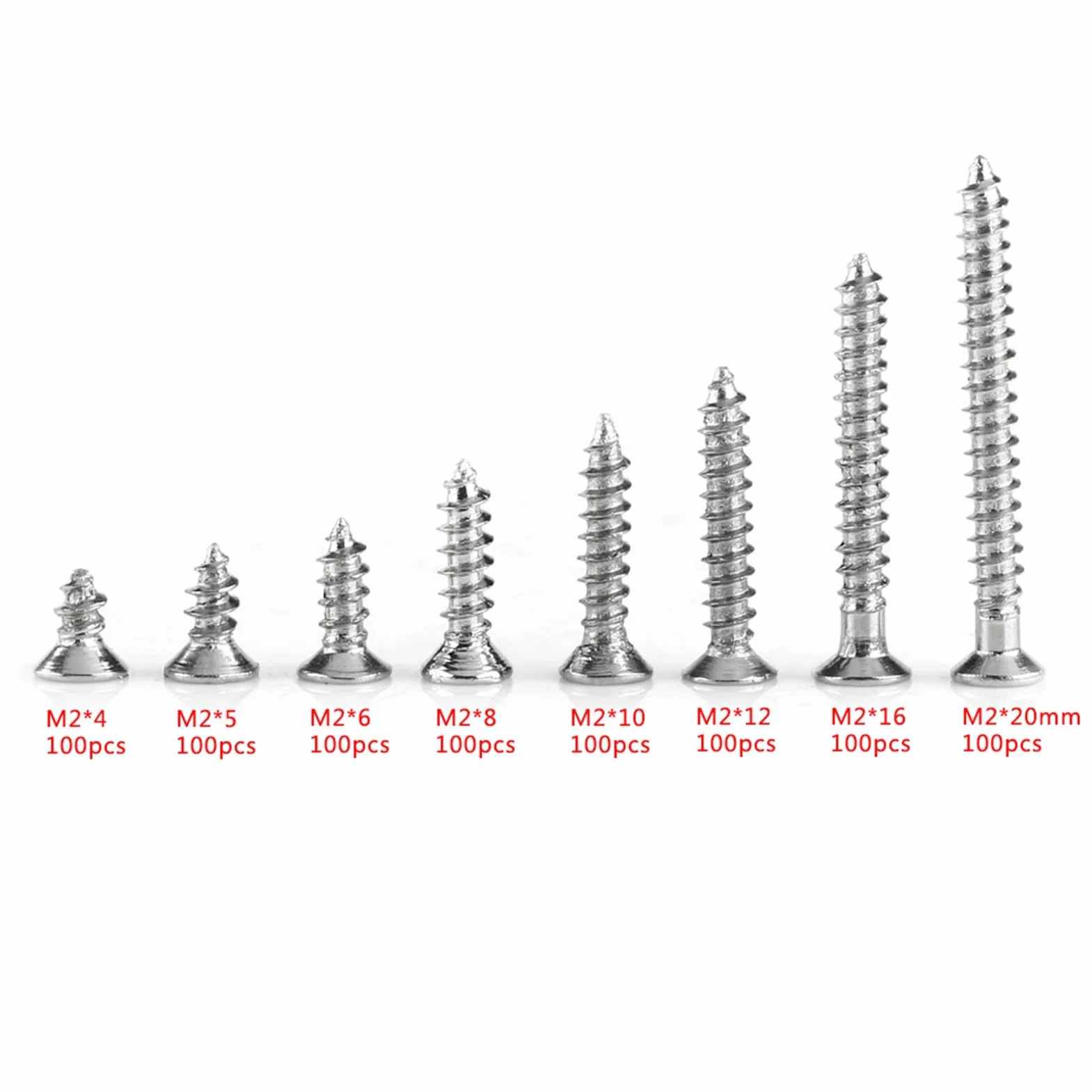 Zestaw śrub krzyżowych M2, 800 sztuk, 4 mm-20 mm (8 rozmiarów), ze stali nierdzewnej, zestaw do mocowania z pudełkiem do przechowywania do domu i sprzętu biurowego