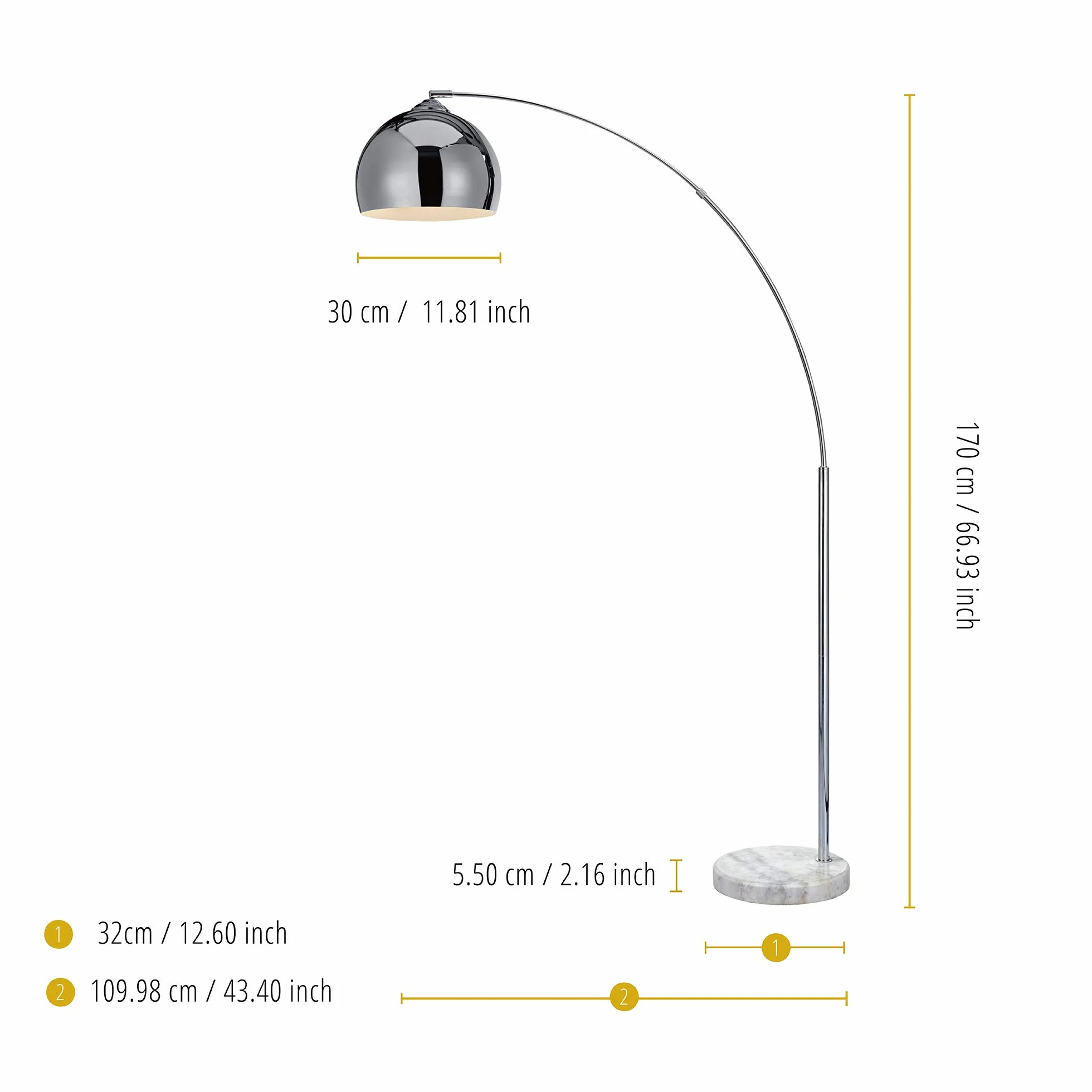 Teamson Home Chromowana ?ukowa Lampa Pod?ogowa Arquer 170 cm | Nowoczesne O?wietlenie VN-L00010-EU