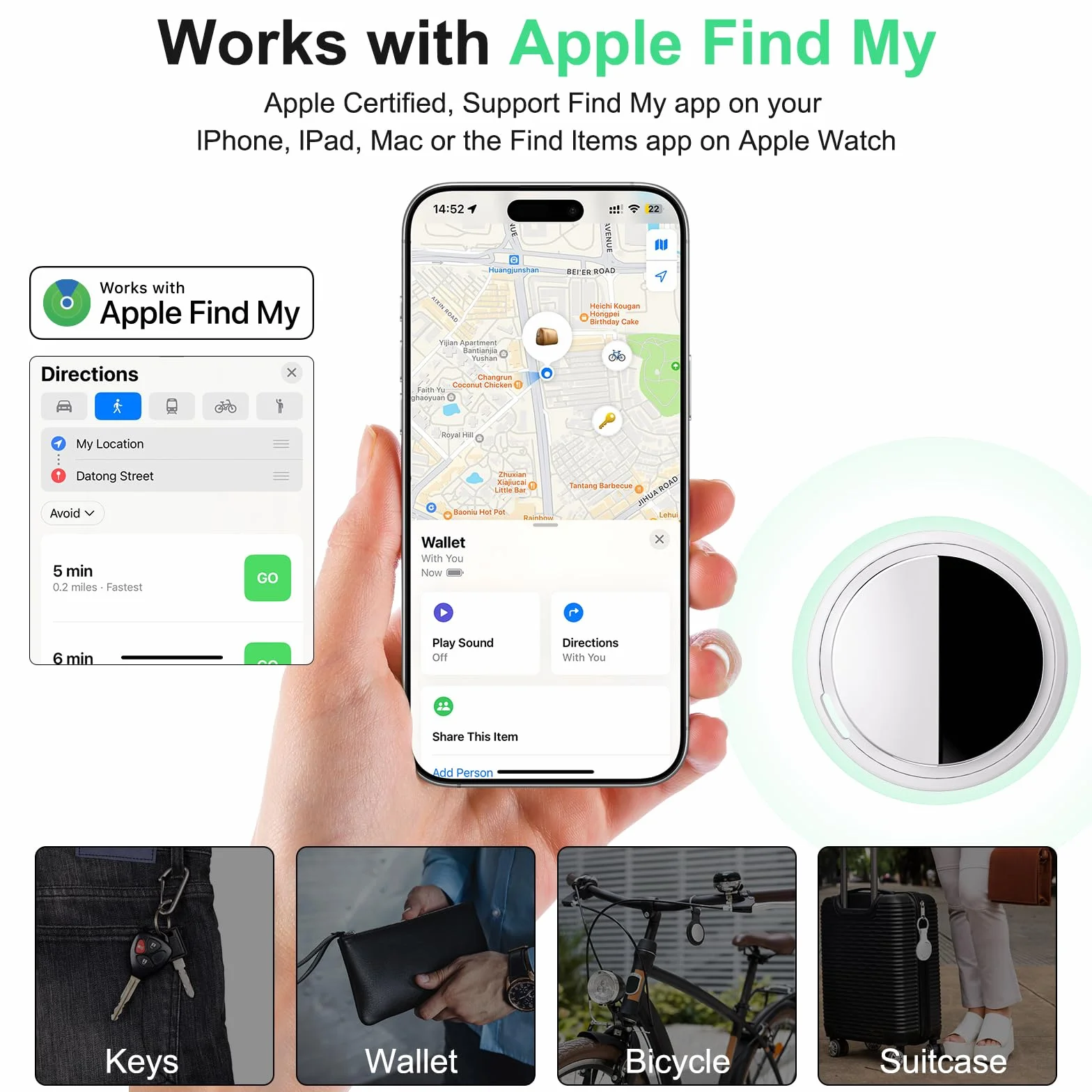 Smart Air Tracker Tag kompatybilny z Apple Where is? (tylko iOS) Bluetooth Lokalizator Key Finder 4-Pack Biały