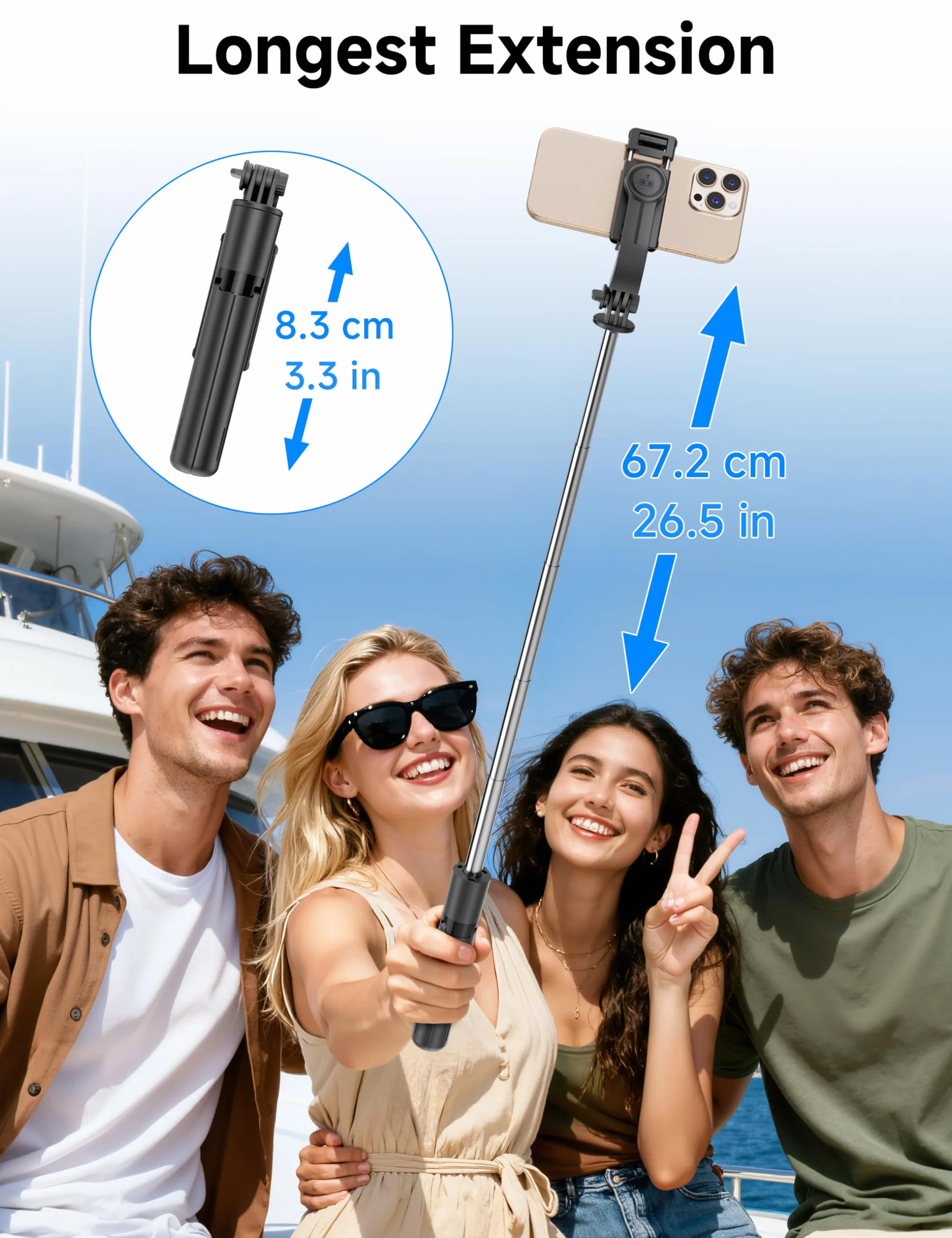 Mini statyw podróżny do selfie z lampką, wysuwany kij z pilotem do iPhone'a