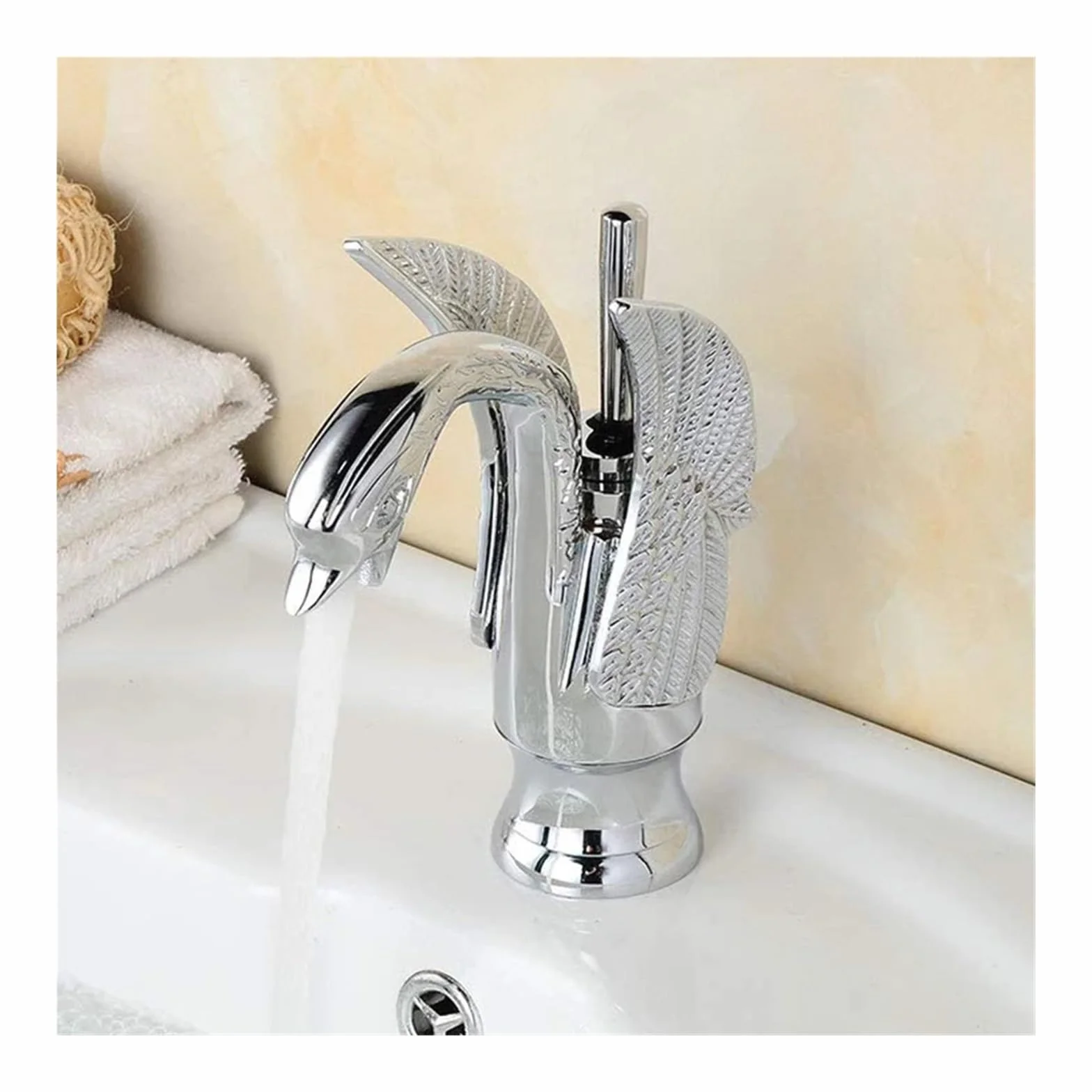 Swan Gold Bateria umywalkowa do łazienki, ciepła i zimna woda, kran Crane Black, montowany na blacie, chromowany, kran do zlewu kuchennego
