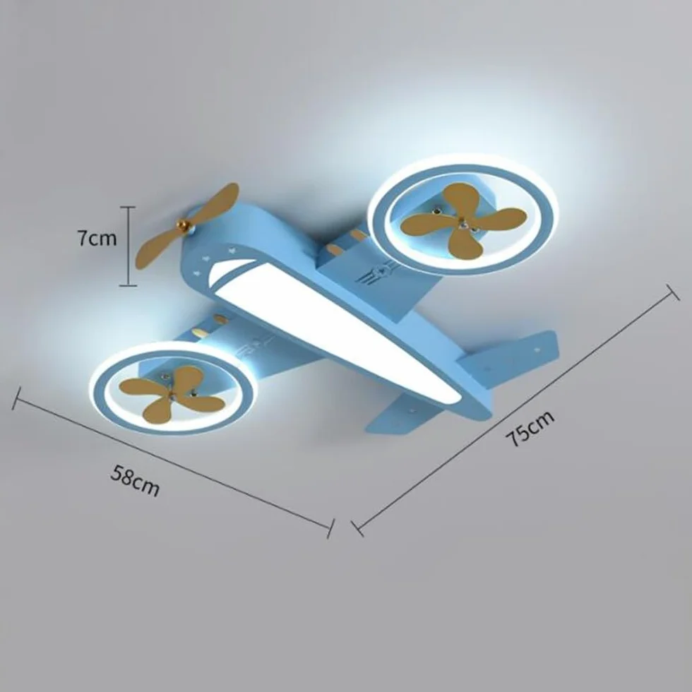 Lampa Sufitowa LED Kreatywna Lampa Sufitowa W Kształcie Samolotu Lampka Do Pokoju Dziecięcego Możliwość Ściemniania Za Pomocą Pilota Metal Akryl Żyrandol Do Sypialni Dziecięcy Salonu Jadalni,Niebieski