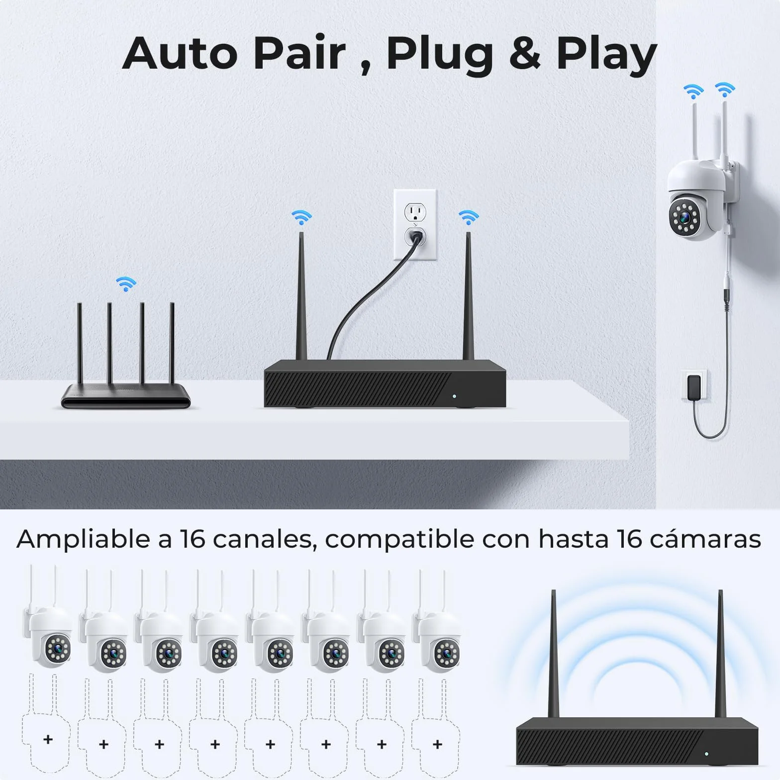 CAMCAMP Zestaw kamer do monitoringu WLAN, do użytku na zewnątrz, 16 kanałów 2 MP, WiFi, rozpoznawanie osób, 2-drożne audio, odporność na warunki atmosferyczne IP66 (8)