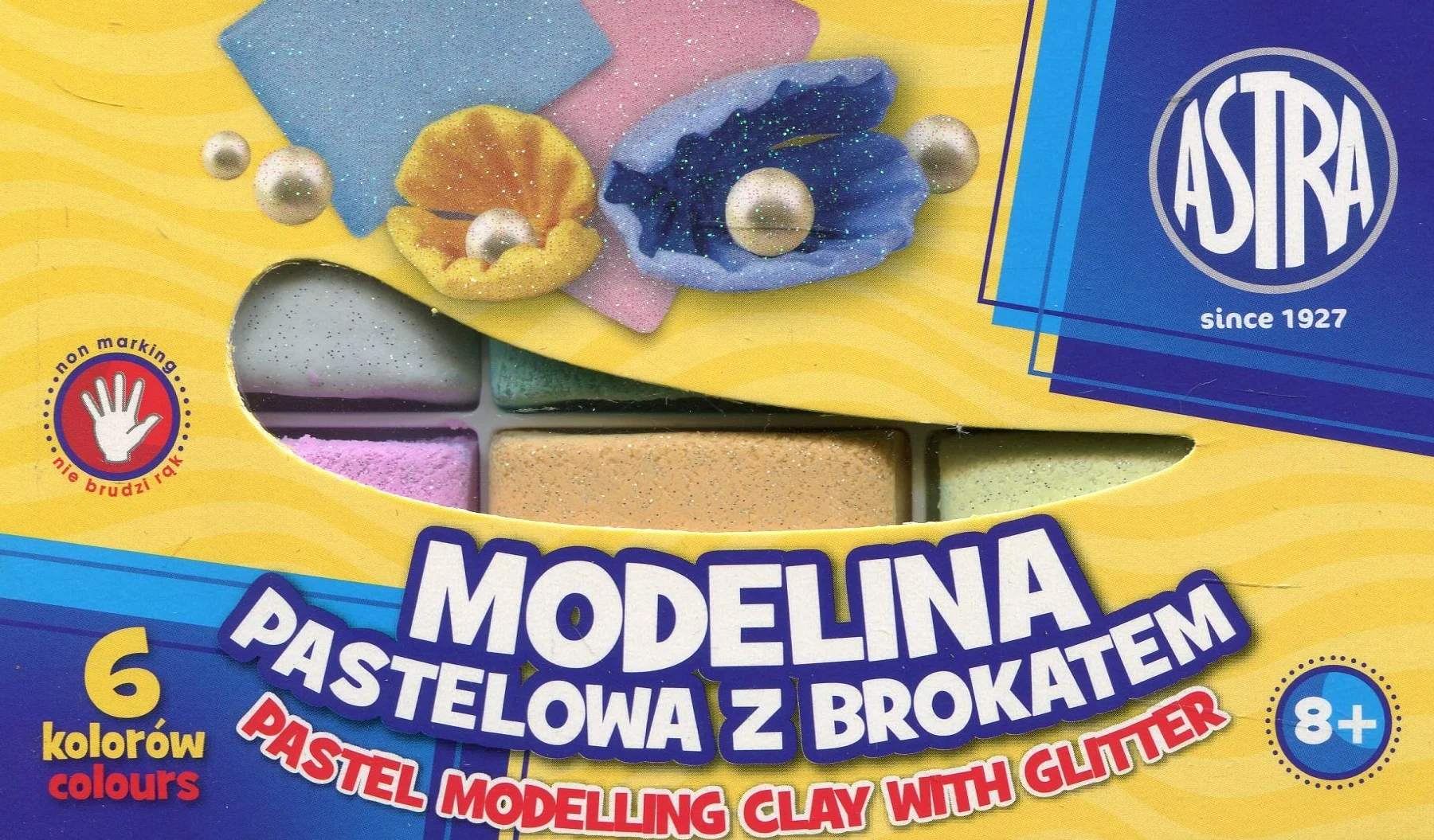 Modelina pastelowa z brokatem 6 kolorów
