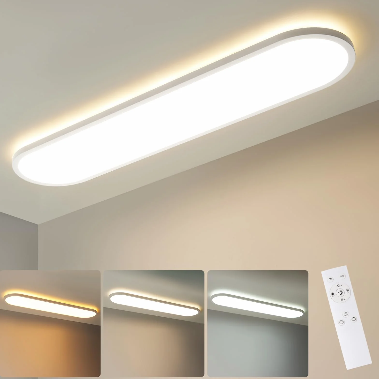 LEZOE Lampa sufitowa LED ściemnialna z pilotem 80x20x2,9 cm, 36 W 4500 lm Lampa sufitowa 2700K-6500K z funkcją pamięci, biurowa Panel do salonu sypialni łazienki kuchni domowego biura owalna
