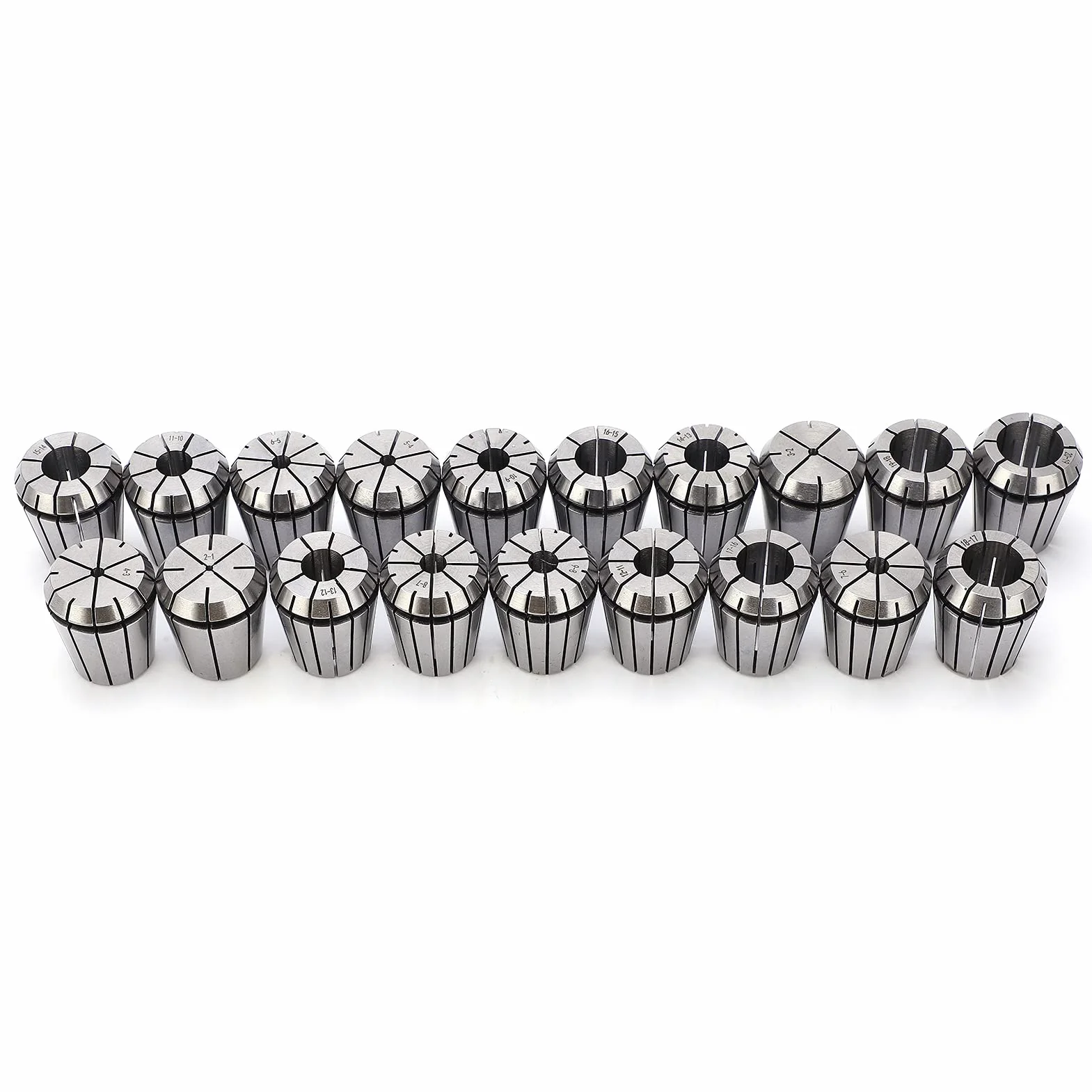Hyuduo Zestaw Tulei Zaciskowych ER32 19 Sztuk Wysokiej Jakości Zestaw Tulei Zaciskowych ze Stali Węglowej 1065 Zakres 2mm-20mm Tolerancja 0,015mm dla Grawerki Frezowanie Gwintowanie