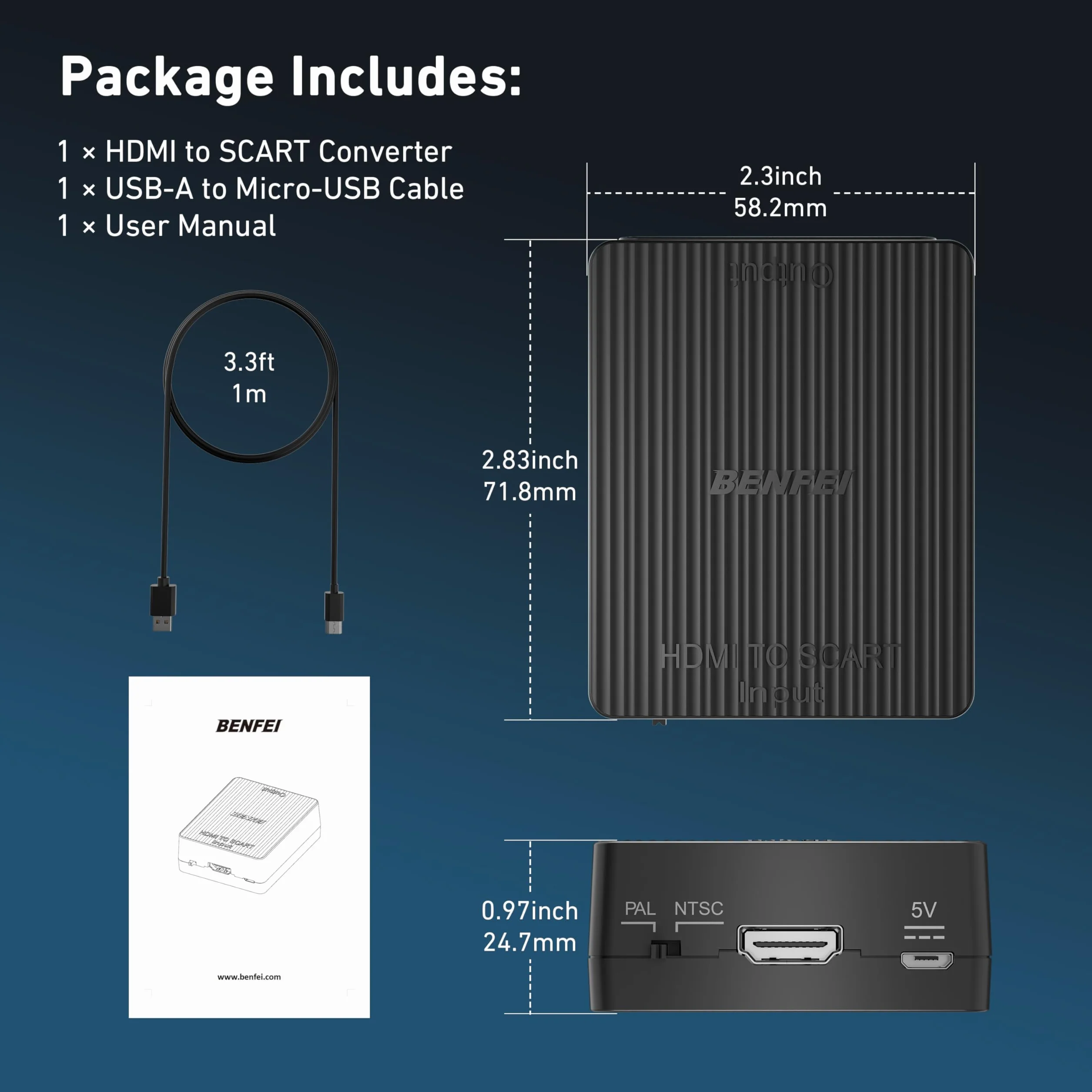 BENFEI Adapter HDMI na Scart 1080p kompatybilny PAL/NTSC