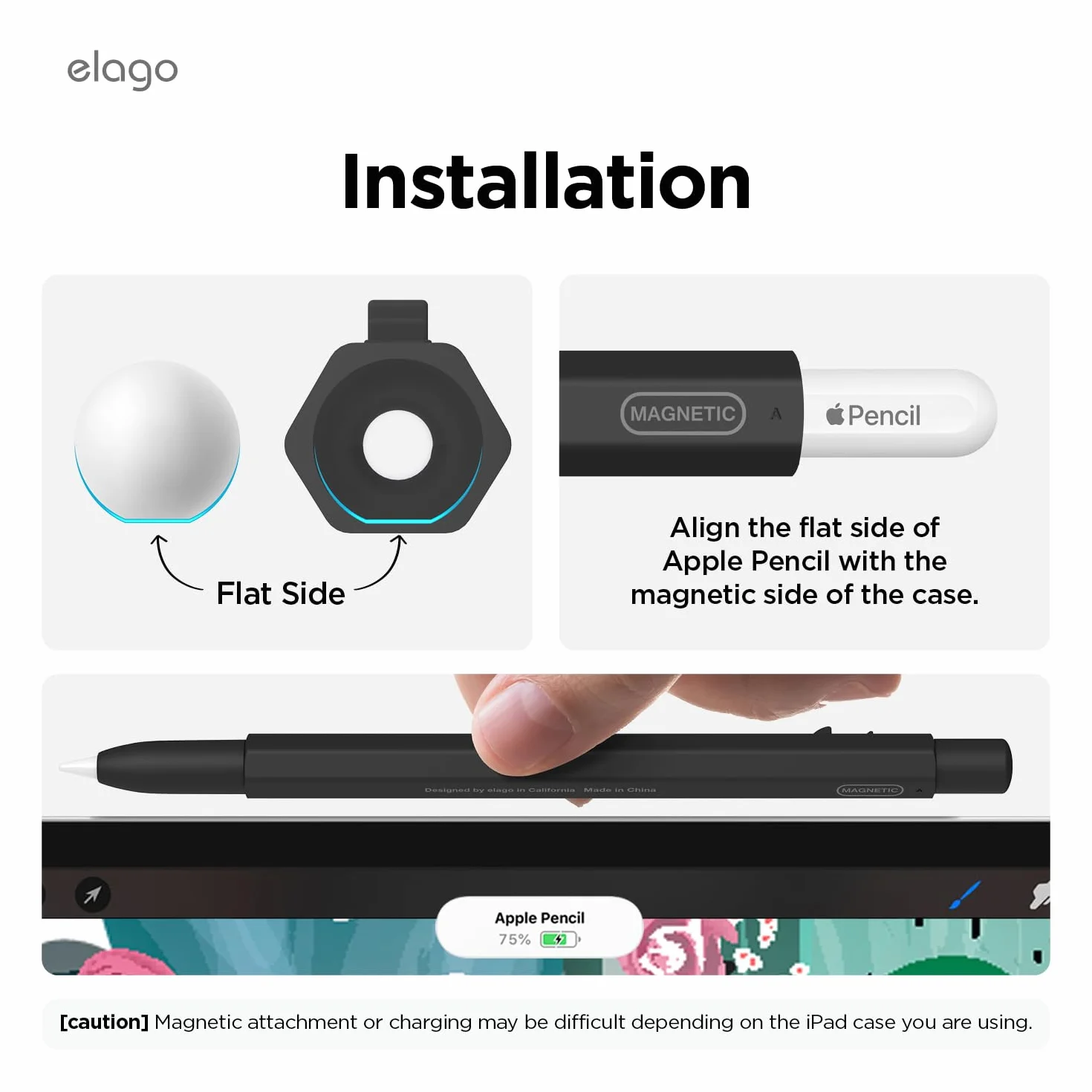 elago x MONAMI etui kompatybilne z Apple Pencil Pro i Apple Pencil 2. generacji, ładowanie magnetyczne, podwójne dotknięcie