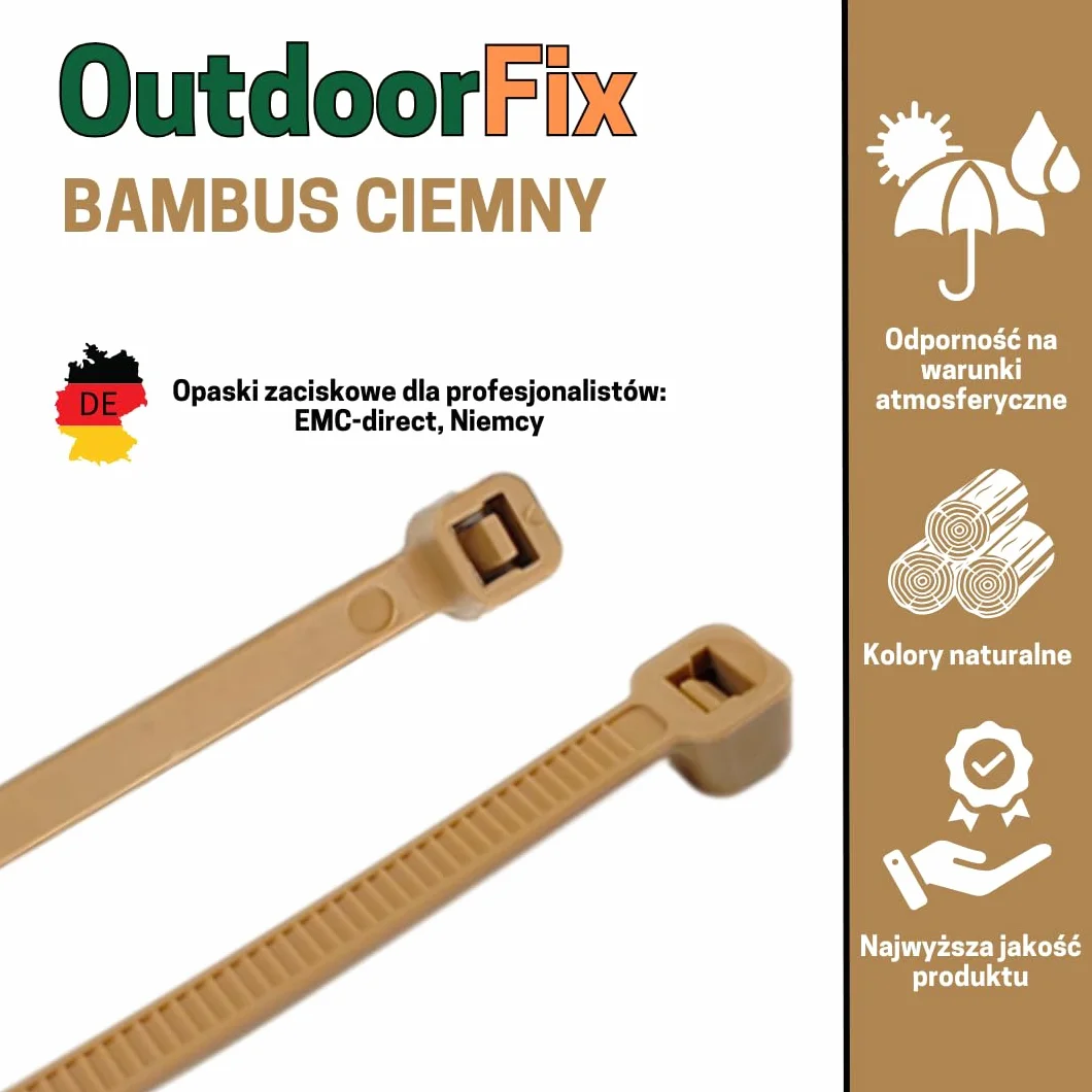 OutdoorFix opaski kablowe 200 x 4,6 mm, 50 szt. – ciemne bambus/trzciny – odporne na warunki atmosferyczne, promieniowanie UV