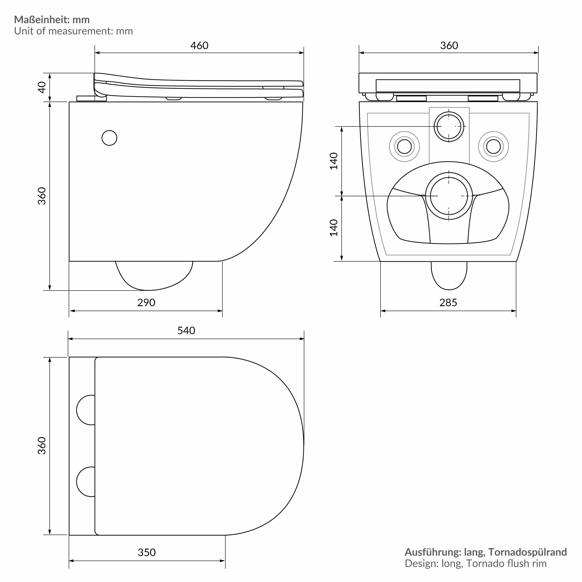 LuxeBath wiszaca muszla klozetowa bez rantu z funkcja bidetu czarna, gleboko splukiwana ceramiczna klozetowa, dluga 54 cm, natryskowa muszla klozetowa z nanopowloka, miekko zamykana deska klozetowa