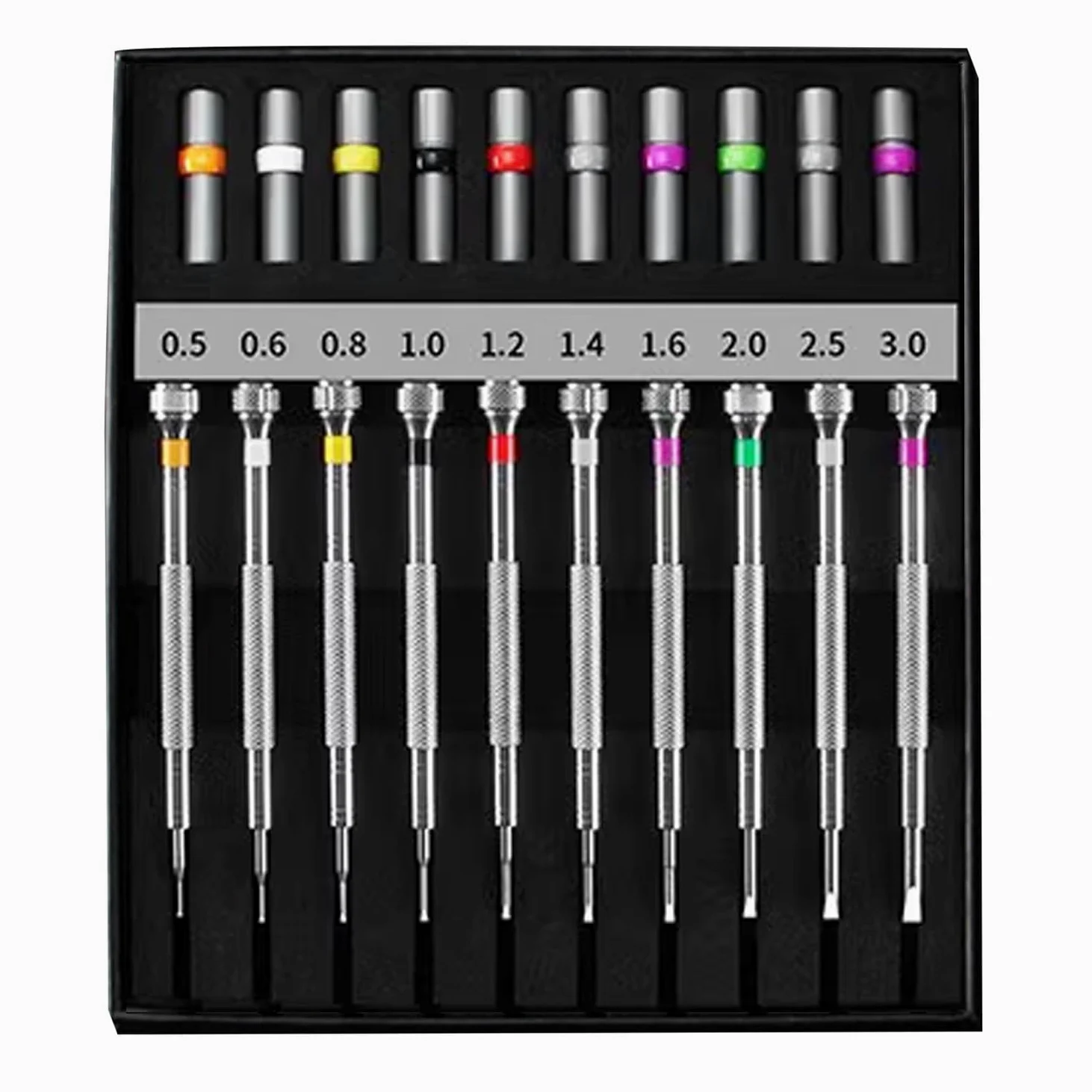 COYEUX Zestaw wkrętaków mini 10 sztuk, stalowy zestaw wkrętaków do zegarków, 10 różnych rozmiarów śrubokrętów do zegarków, laptopów, okularów, kamer