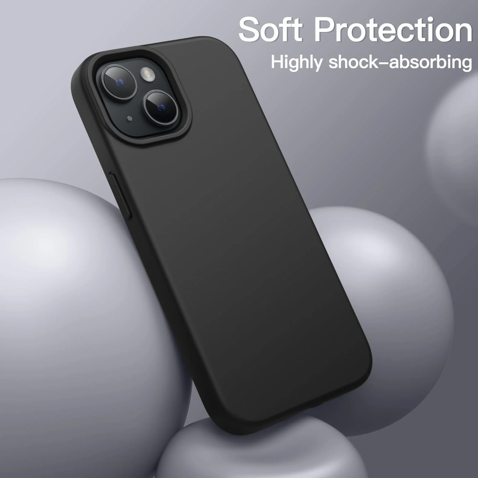 JETech Silikonowe Etui dla iPhone 13 6,1 Cala, Jedwabisty Miękki w Dotyku Futerał Ochronny na Całe Ciało, Odporny na Wstrząsy Pokrowiec z Podszewką z Mikrofibry (Czarny)