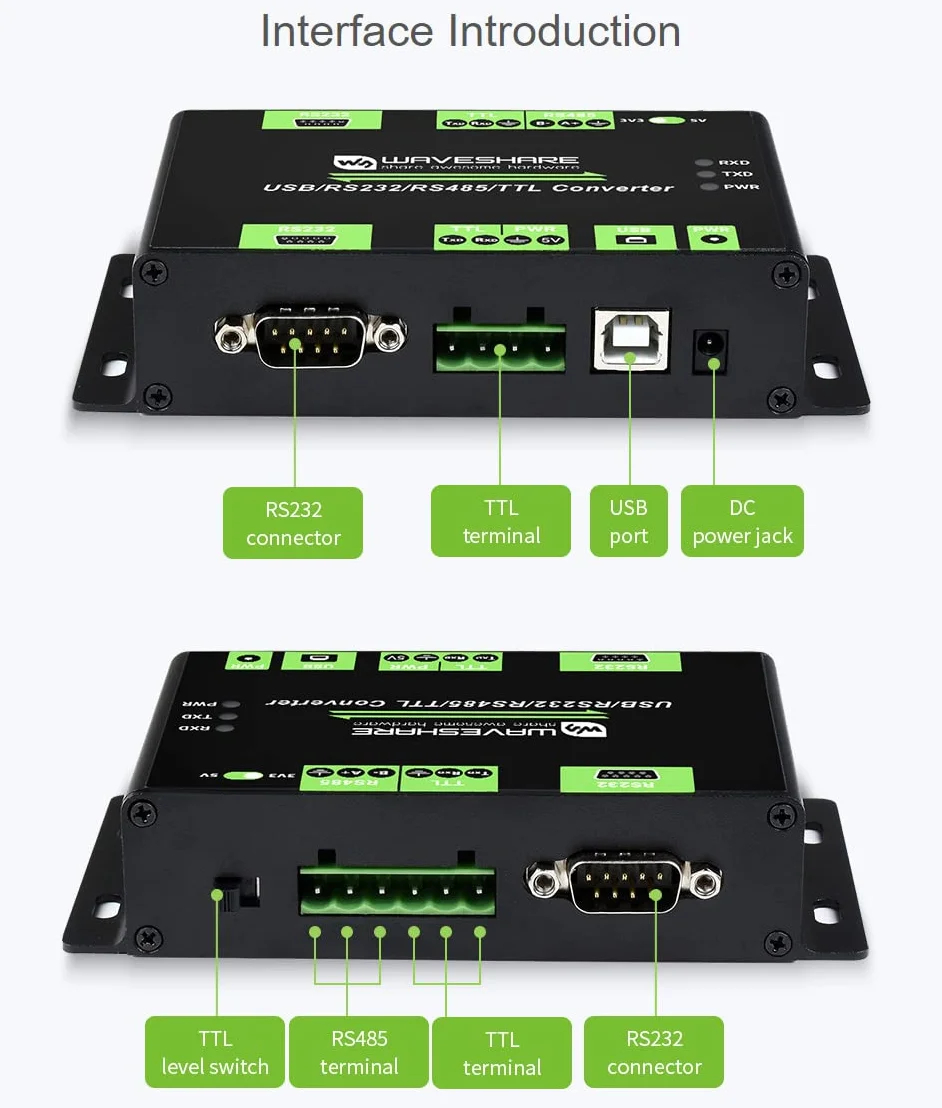 Waveshare Industrial Isolated Multi-Bus Converter USB RS232 RS485 TTL Communication