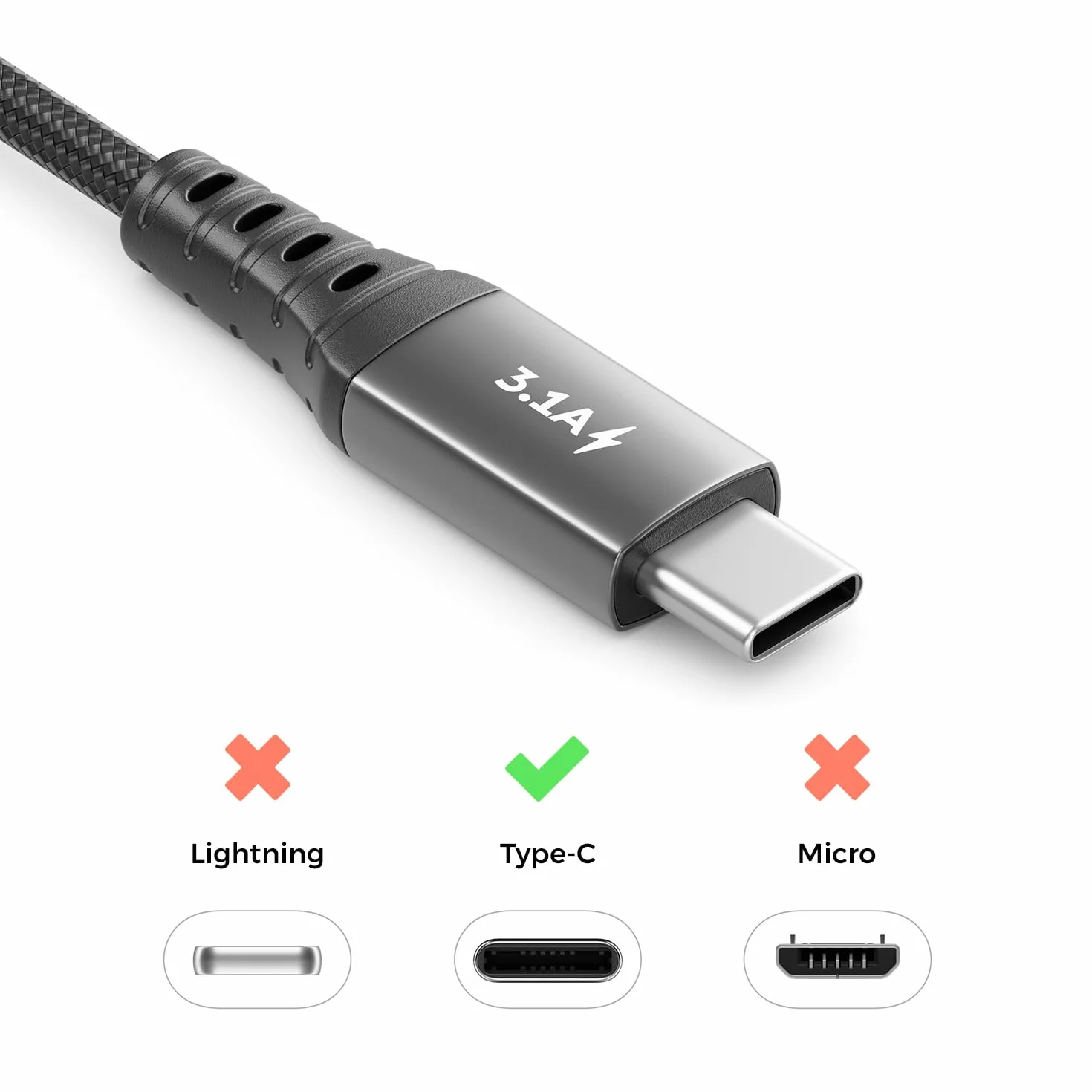 deleyCON Kabel USB-C 3,1A 1m USB-A do USB-C Ładowanie i Dane