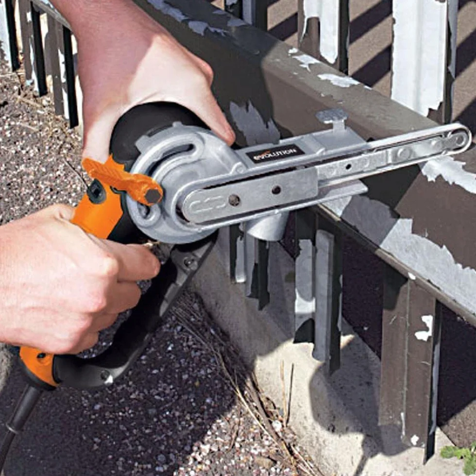 Evolution Power Tools Precyzyjna szlifierka pilnikowa, elektryczna szlifierka cienkotaśmowa, pilnik, wielofunkcyjna, szlifowanie, w zestawie 3 taśmy szlifierskie, mieszana ziarnistość, worek na kurz,