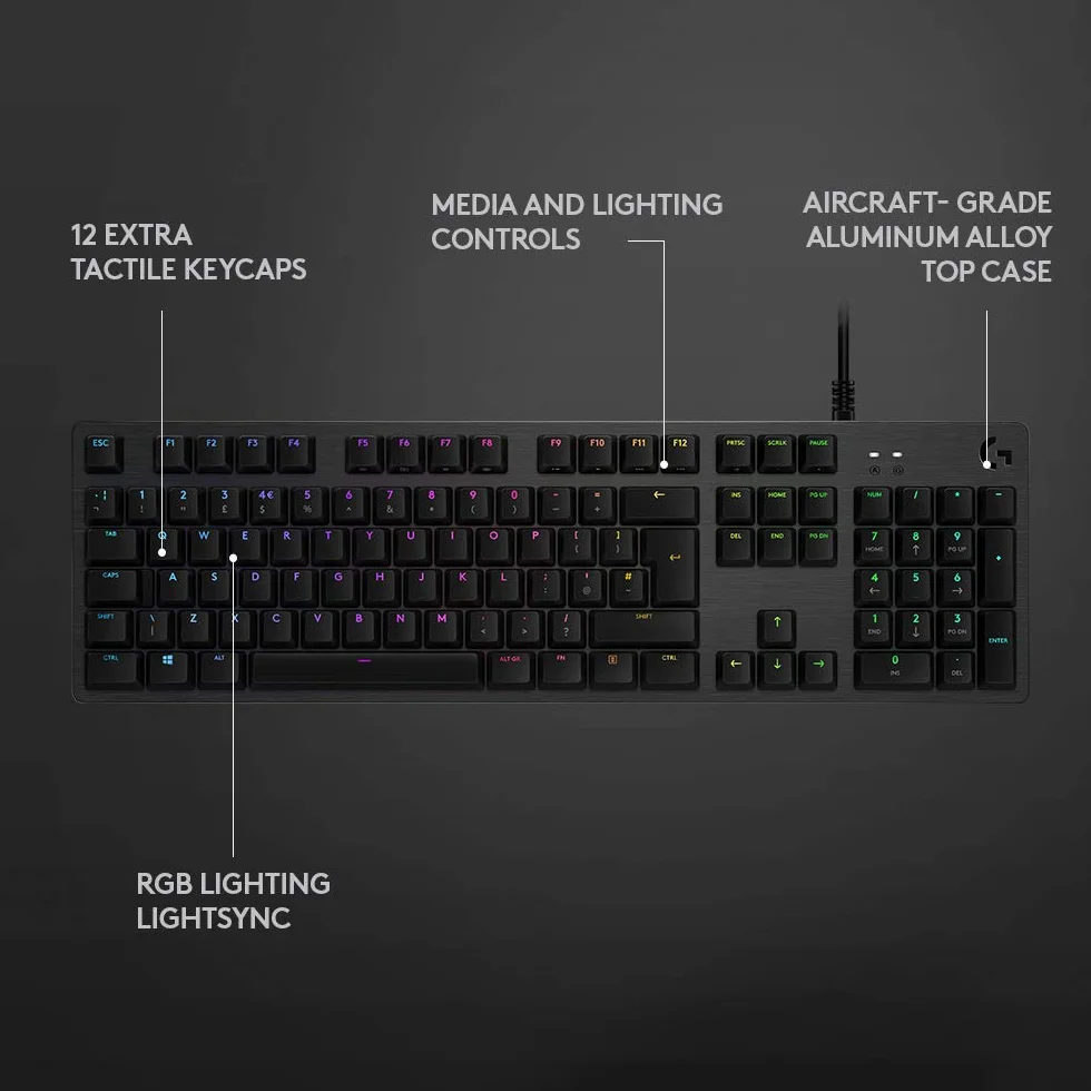 Logitech G G512 mechaniczna klawiatura do gier, przełączniki GX-Blue Clicky, oświetlenie LIGHTSYNC RGB, aluminiowa obudowa, czarna