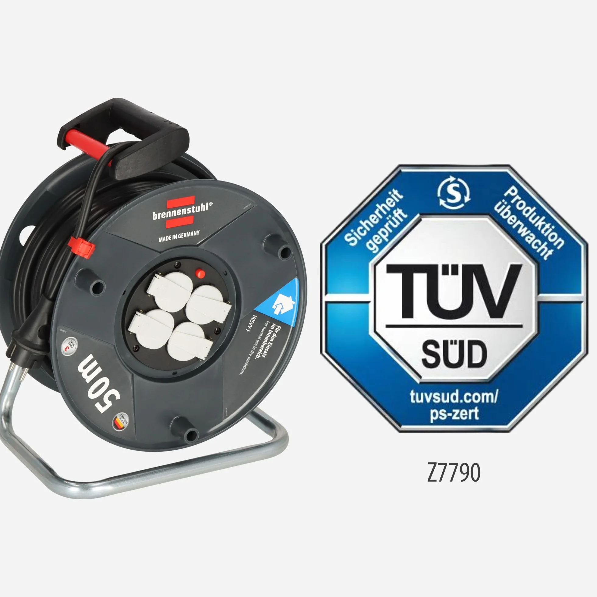 Brennenstuhl Garant V2 bęben kablowy 50 m, kabel (Made in Germany, 4 gniazda wtykowe ze stykiem ochronnym, zabezpieczenie przed przegrzaniem, korpus bębna ze specjalnego tworzywa sztucznego)