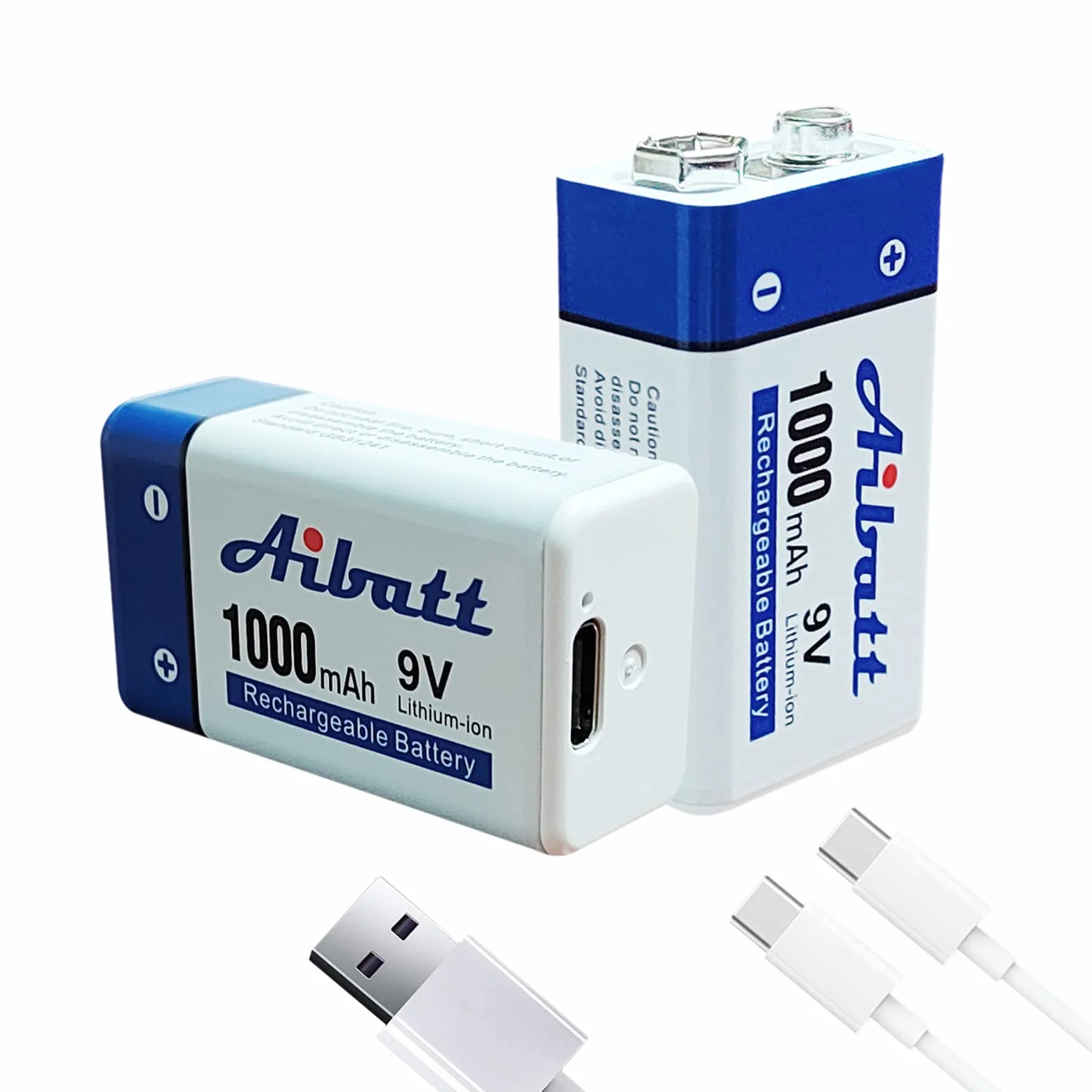 Akumulator blokowy 6F22 Li-ion 9V 1000 mAh z przyłączem USB-C do mikrofonu, czujnika dymu