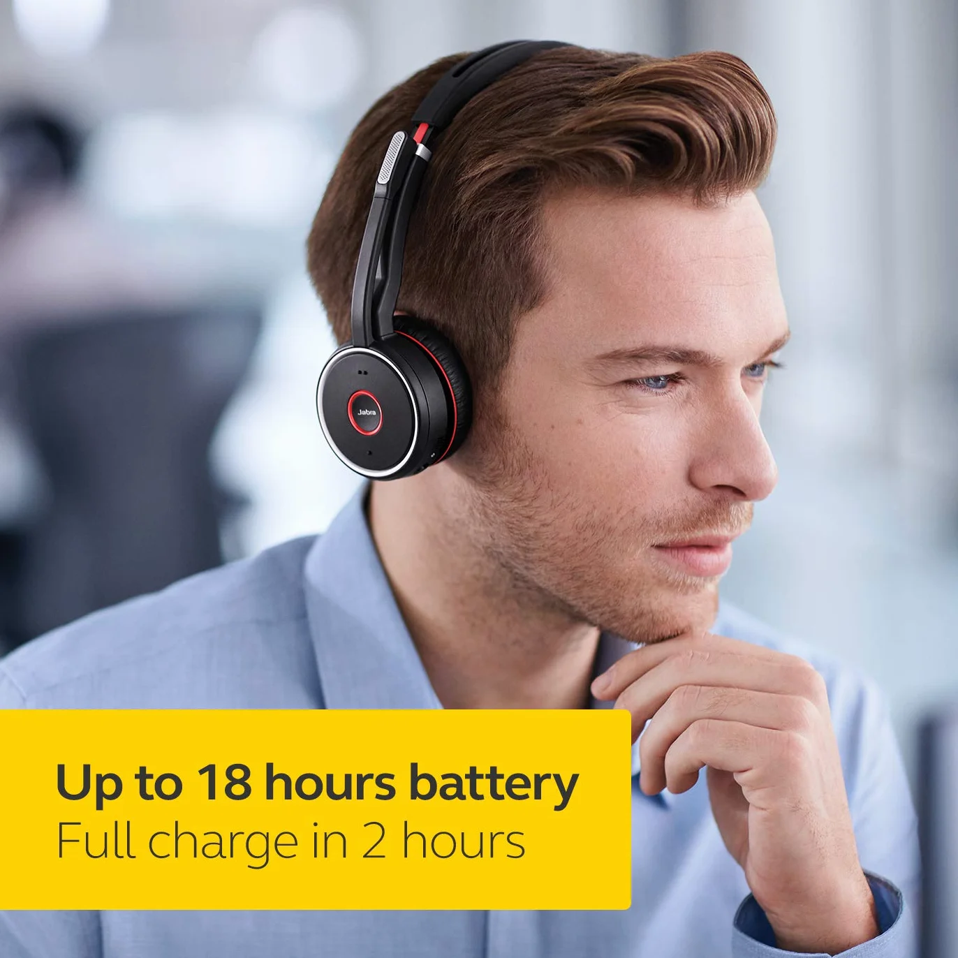 Jabra Evolve 75 MS Stereo zestaw słuchawkowy, bezprzewodowy i nauszny, z certyfikatem Microsoft, długotrwałą baterią i stacją ładującą - adapter Bluetooth USB - czarny