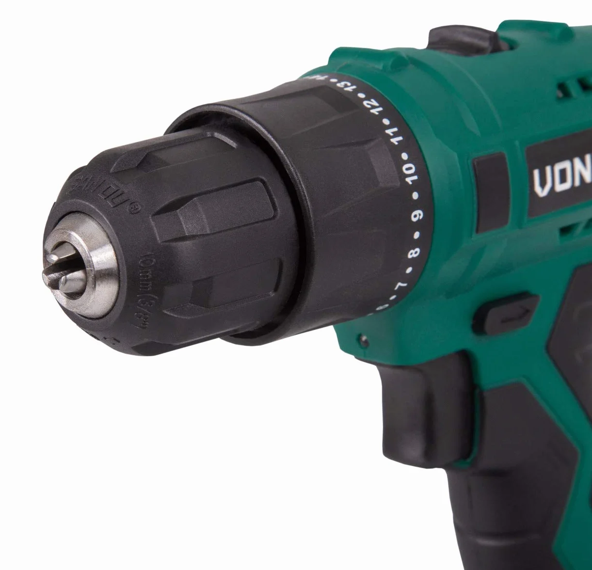 VONROC Akumulatorowa wiertarka 12 V – Li-Ion – w zestawie ze stabilną walizką aluminiową z 46 akcesoriami, akumulatorem i ładowarką
