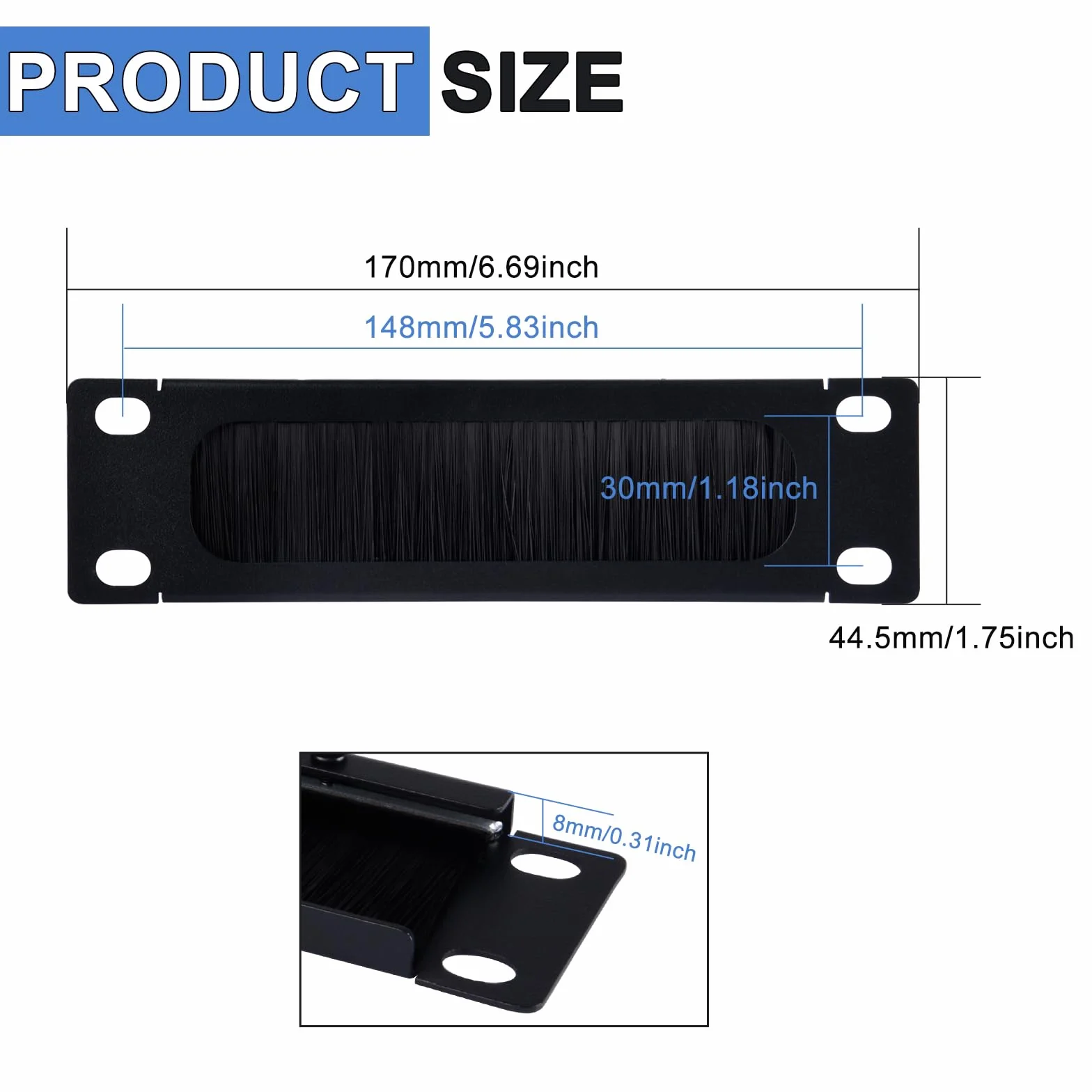 GeeekPi 17.8 cm 1U Szczotka Cable Manager Rack Mount Panel zarządzania kablami z listwą szczotkową do wejścia kablowego do szafy serwerowej DeskPi RackMate TT (1)
