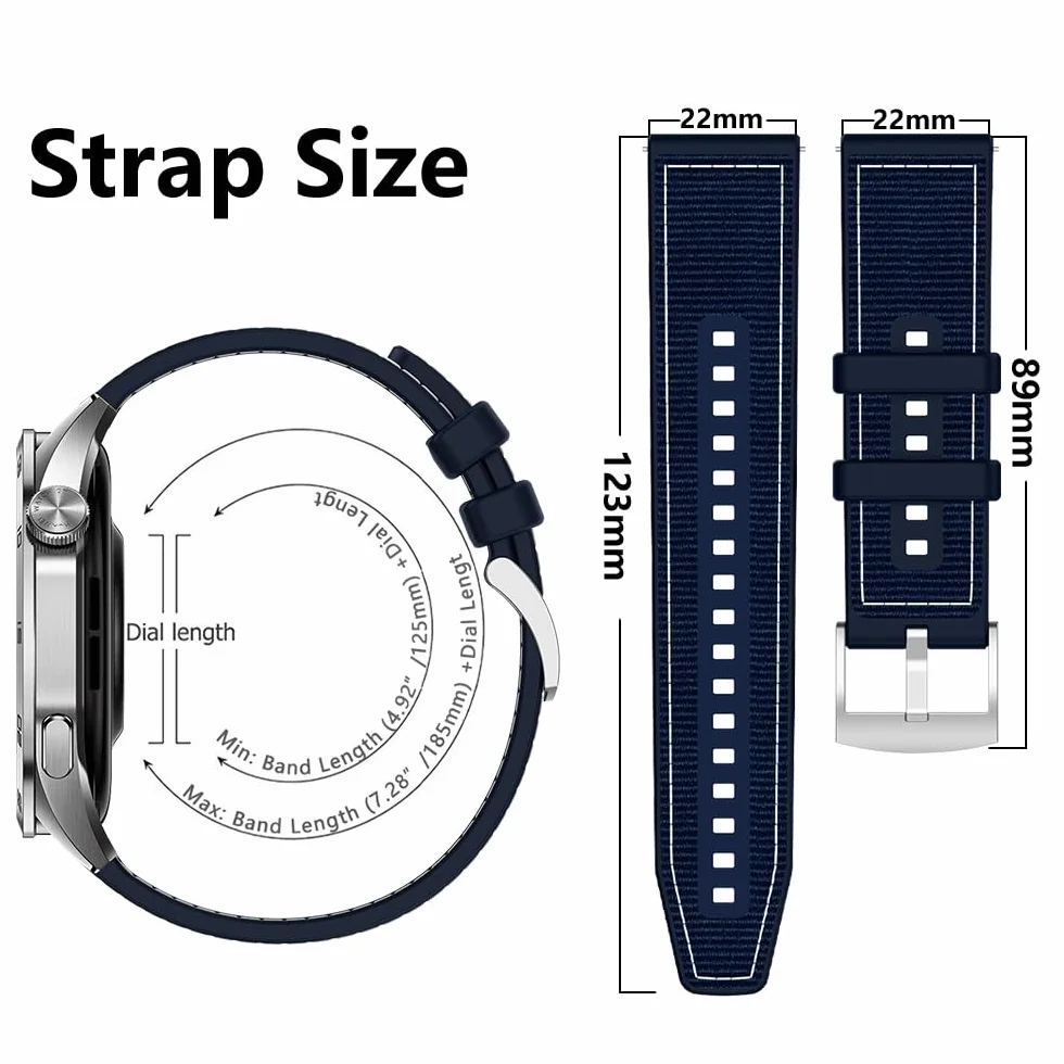 ZoRoll Pasek 22 mm kompatybilny z Huawei Watch GT4 46 mm/Watch 4 Pro/Watch 4/Watch Ultimate/Watch Buds, tkana nylonowa miękka silikonowa wymienna bransoletka sportowa do Huawei Watch 3 Pro