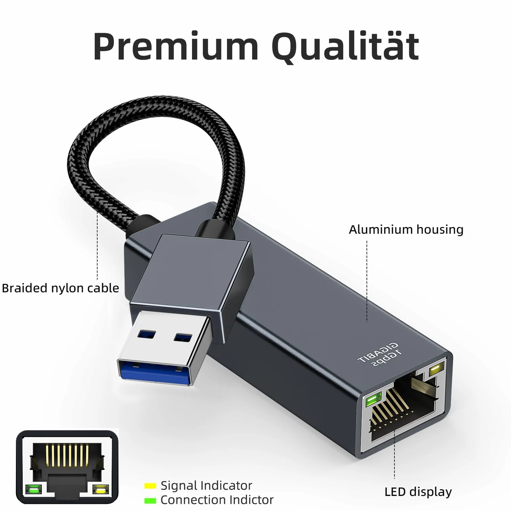 Adapter USB na Ethernet USB 3.0 LAN 1000 Mbps RJ45 Aluminium Nylon