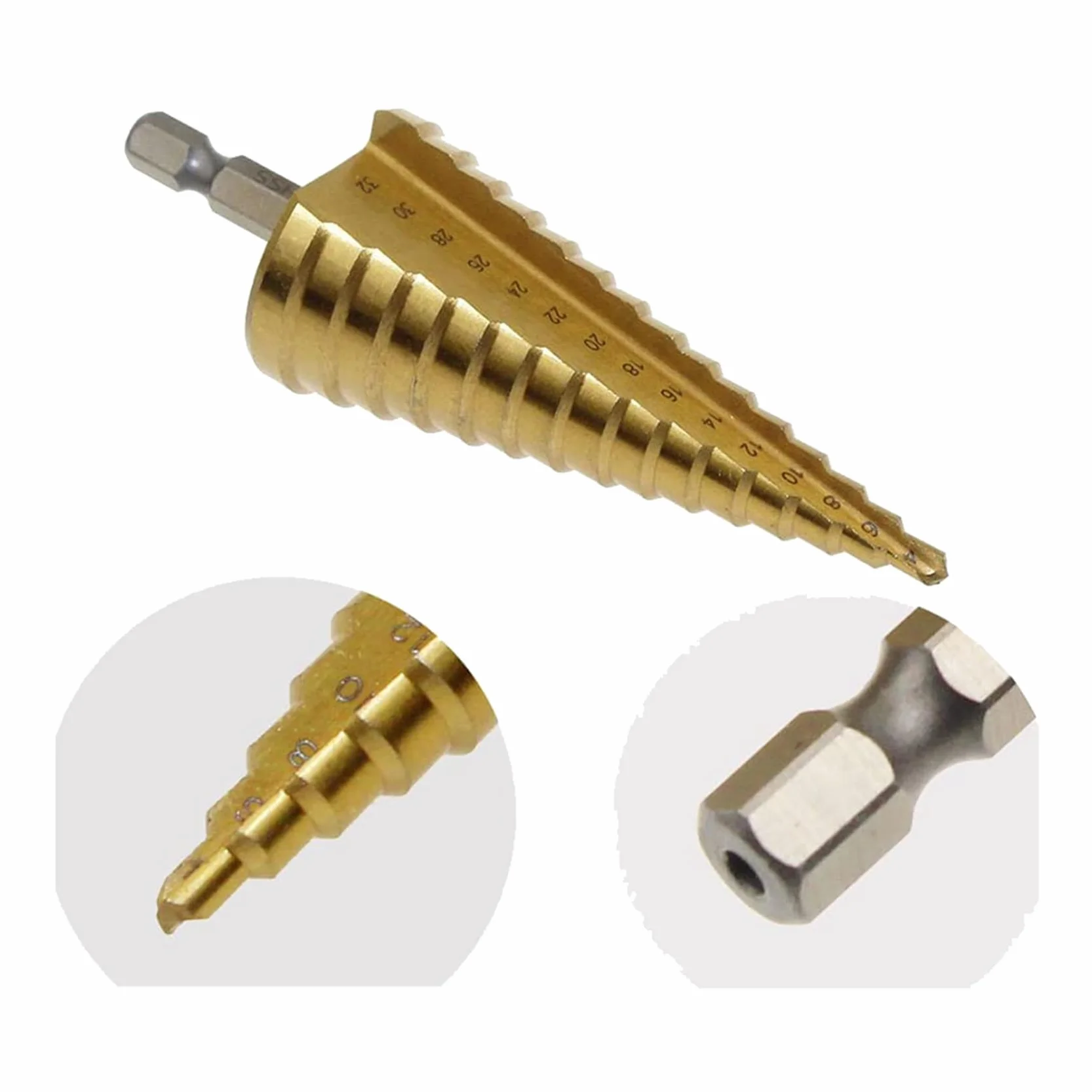 Zestaw Wierteł Stopniowych HSS 30, 4-12mm 4-20mm 4-32mm Stożek z Drewna Tytanowego do Metalu Wycinak do Otworów z Chwytem SześciokąTnym Narzędzie do Szybkiej Wymiany