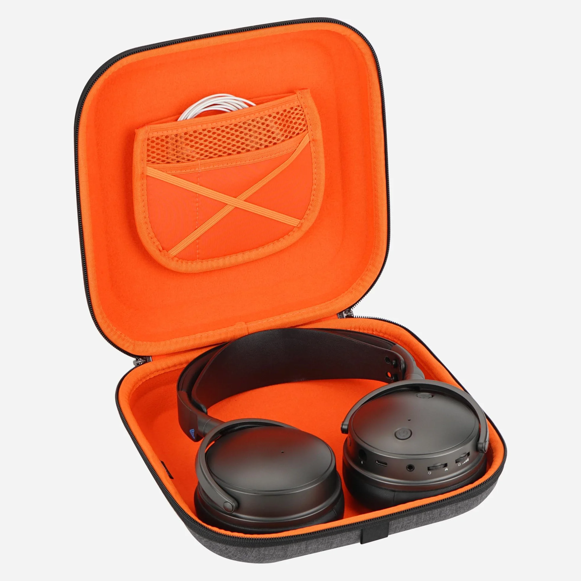 Geekria Etui ochronne na słuchawki nauszne, zapasowa twarda torba podróżna z miejscem na przechowywanie kabli, kompatybilne z Audeze Maxwell, Soundcore SpaceOnePro, SONY WH-1000XM5 (ciemnoszary)