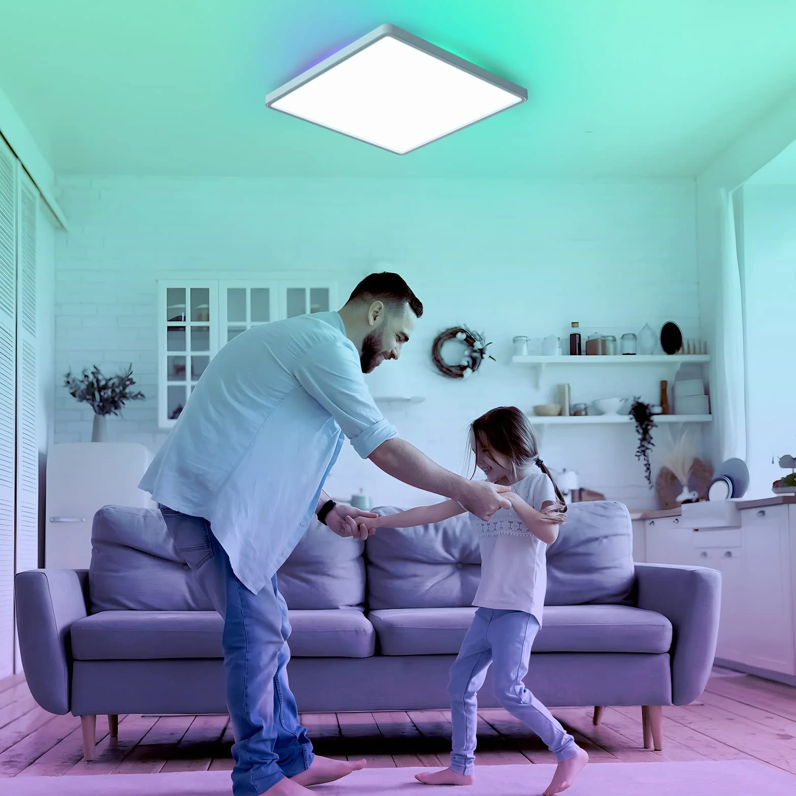 OTREN Sufitowa oprawa oświetleniowa LED z pilotem zdalnego sterowania, 36 W, 3600 lm, 3000 K-6500 K, ściemniane podświetlenie RGB, kwadratowa podtynkowa, lampa sufitowa do salonu, sypialni, jadalni