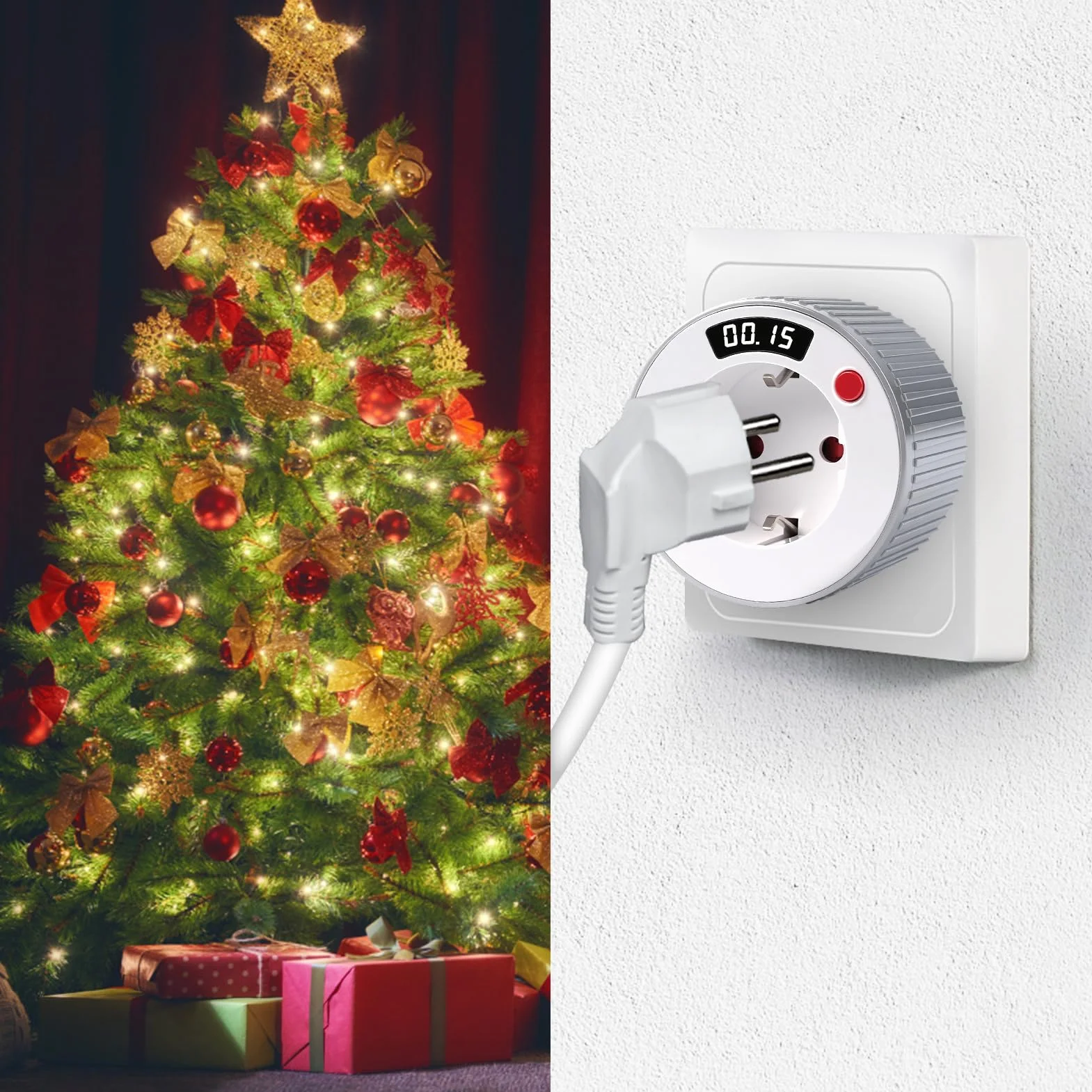 Jadeshay Gniazdko z timerem, mechaniczny programator czasowy, gniazdko z timerem, od 1 minuty do 24 godzin, z cyfrowym wyświetlaczem LED 3680 W, 230 V, do wszystkich rodzajów urządzeń gospodarstwa